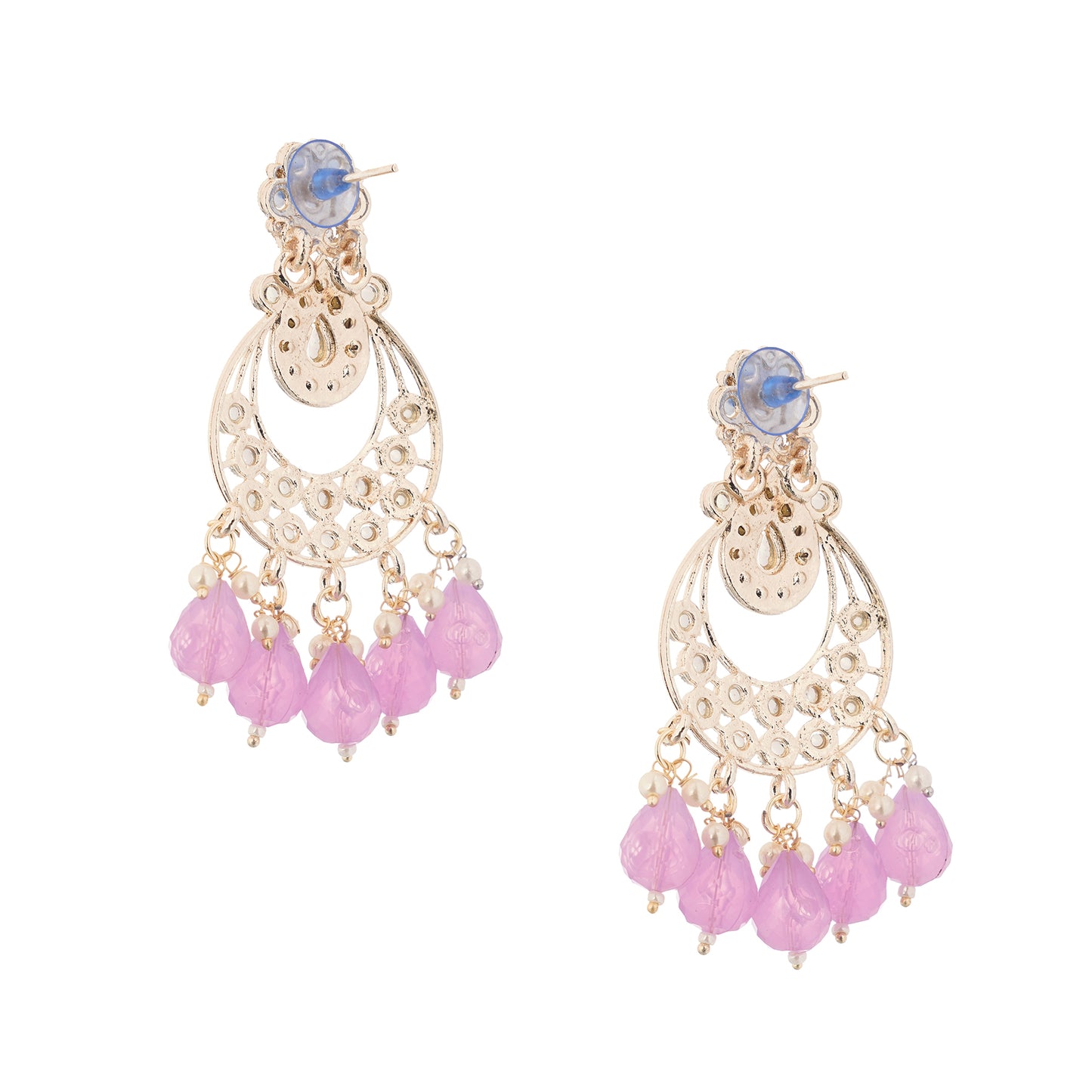 Gold Plated Light Purple Pearl Drop Earrings