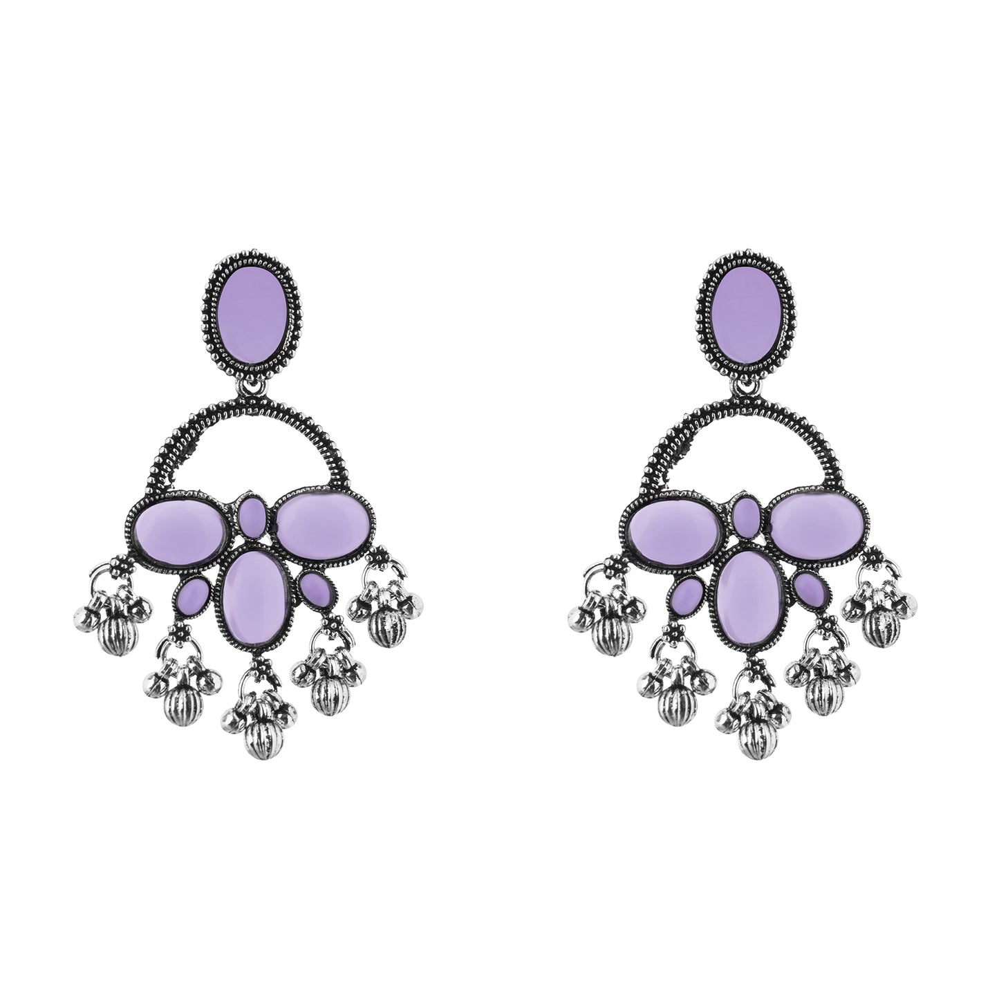 German Silver Purple Stone Drop Earrings