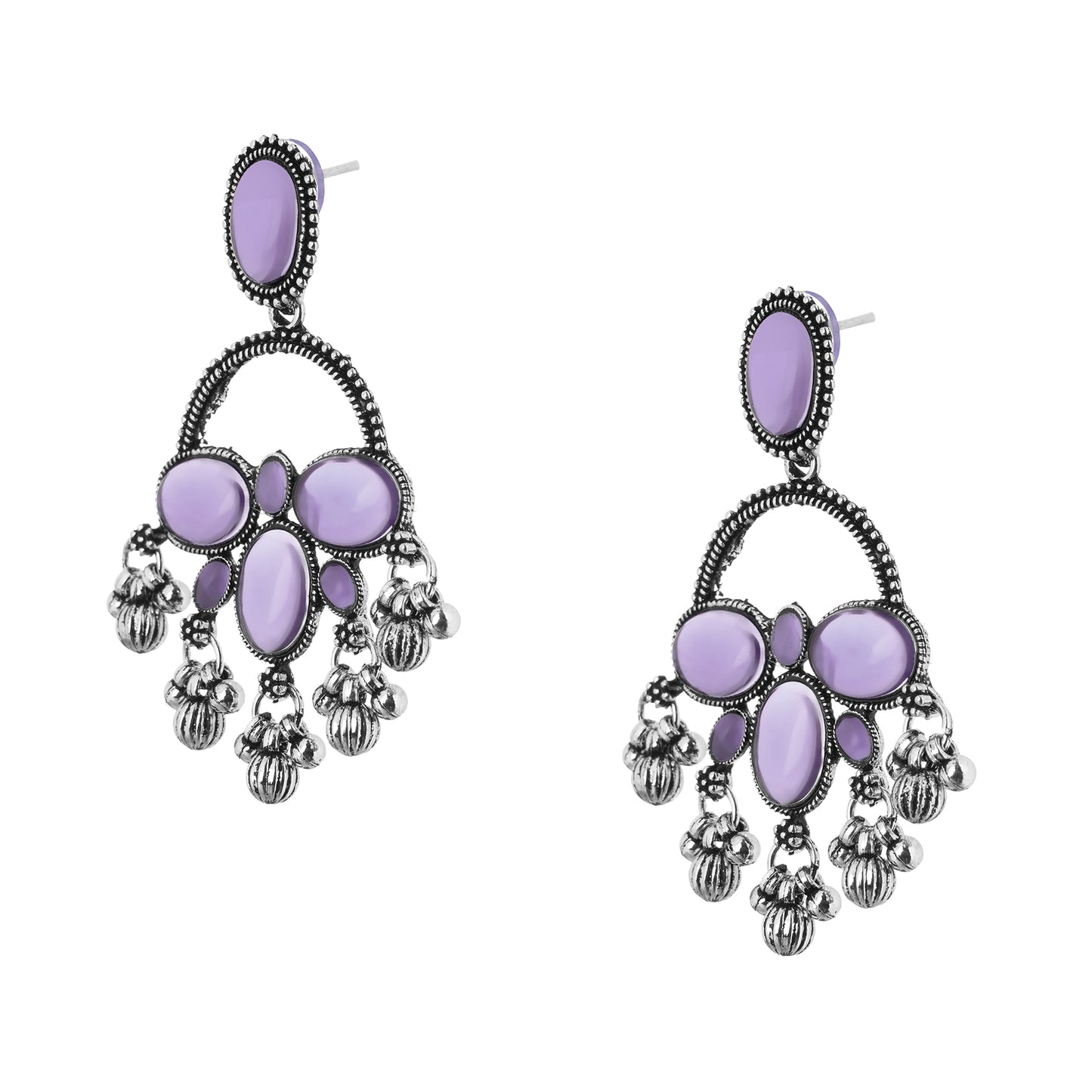German Silver Purple Stone Drop Earrings
