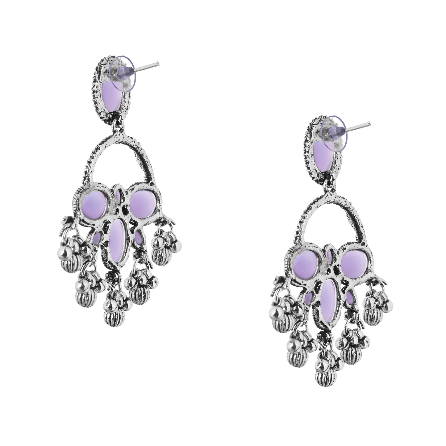German Silver Purple Stone Drop Earrings