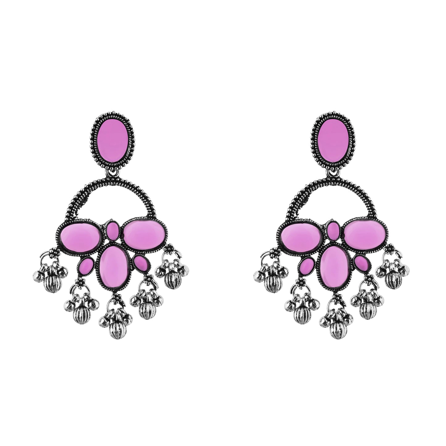 Pink Stone German Silver Drop Earring For Women