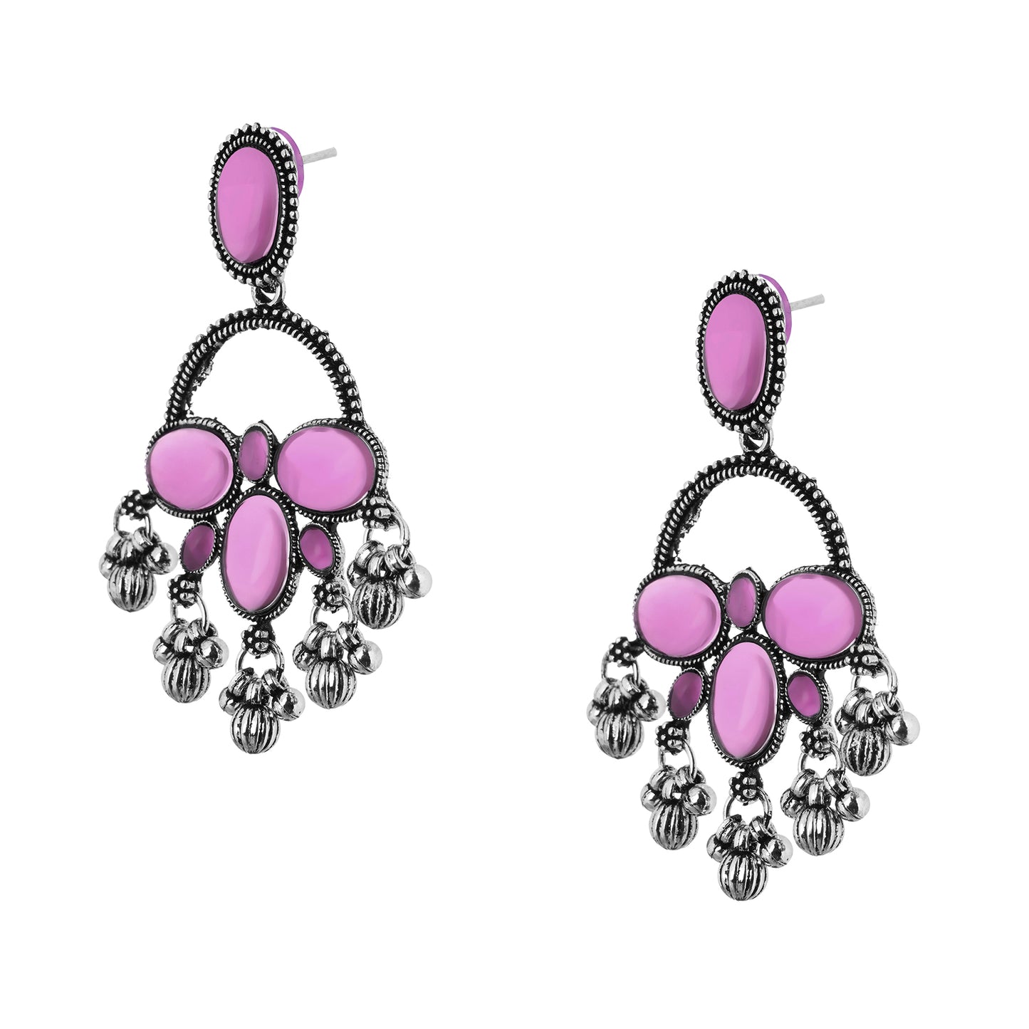 Pink Stone German Silver Drop Earring For Women