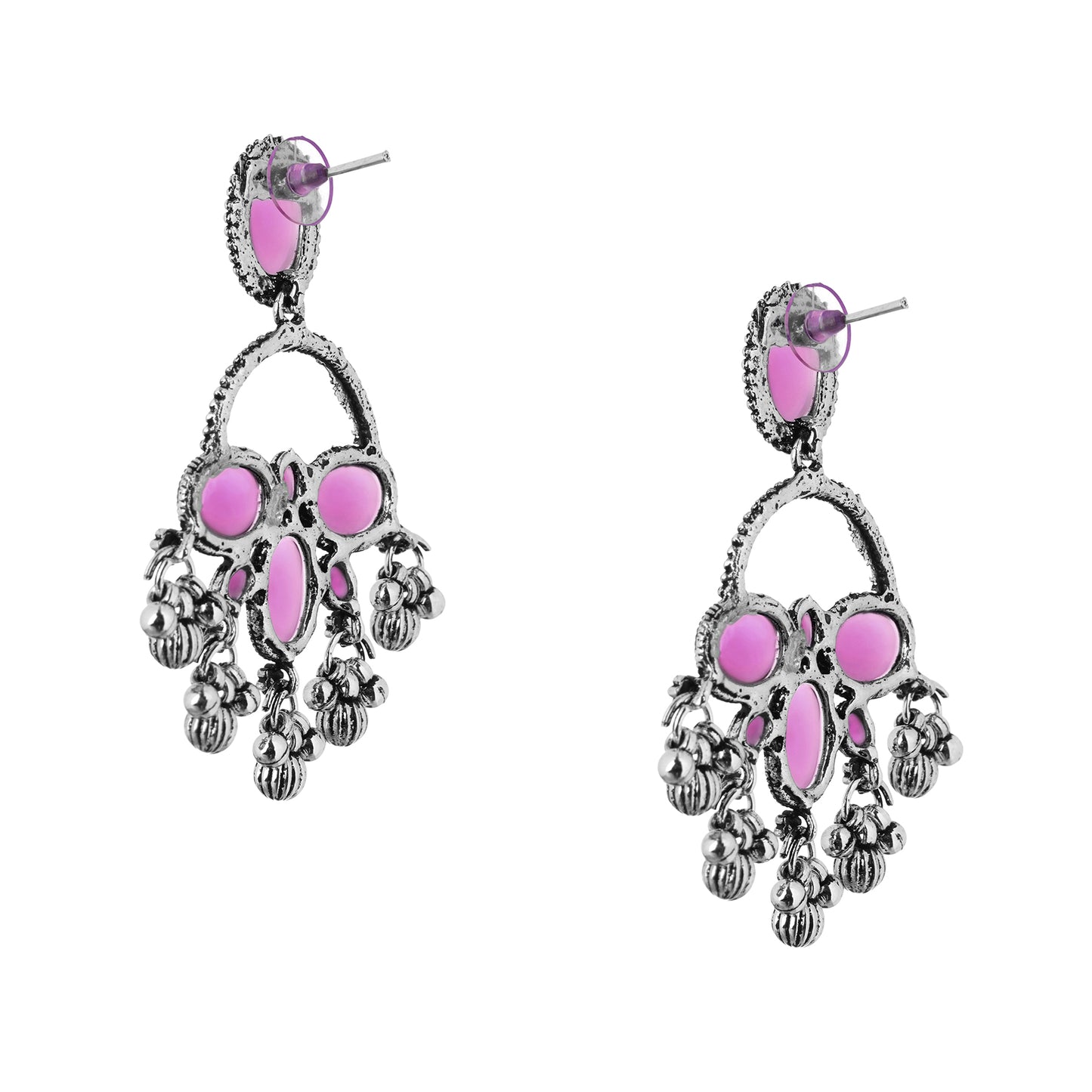 Pink Stone German Silver Drop Earring For Women