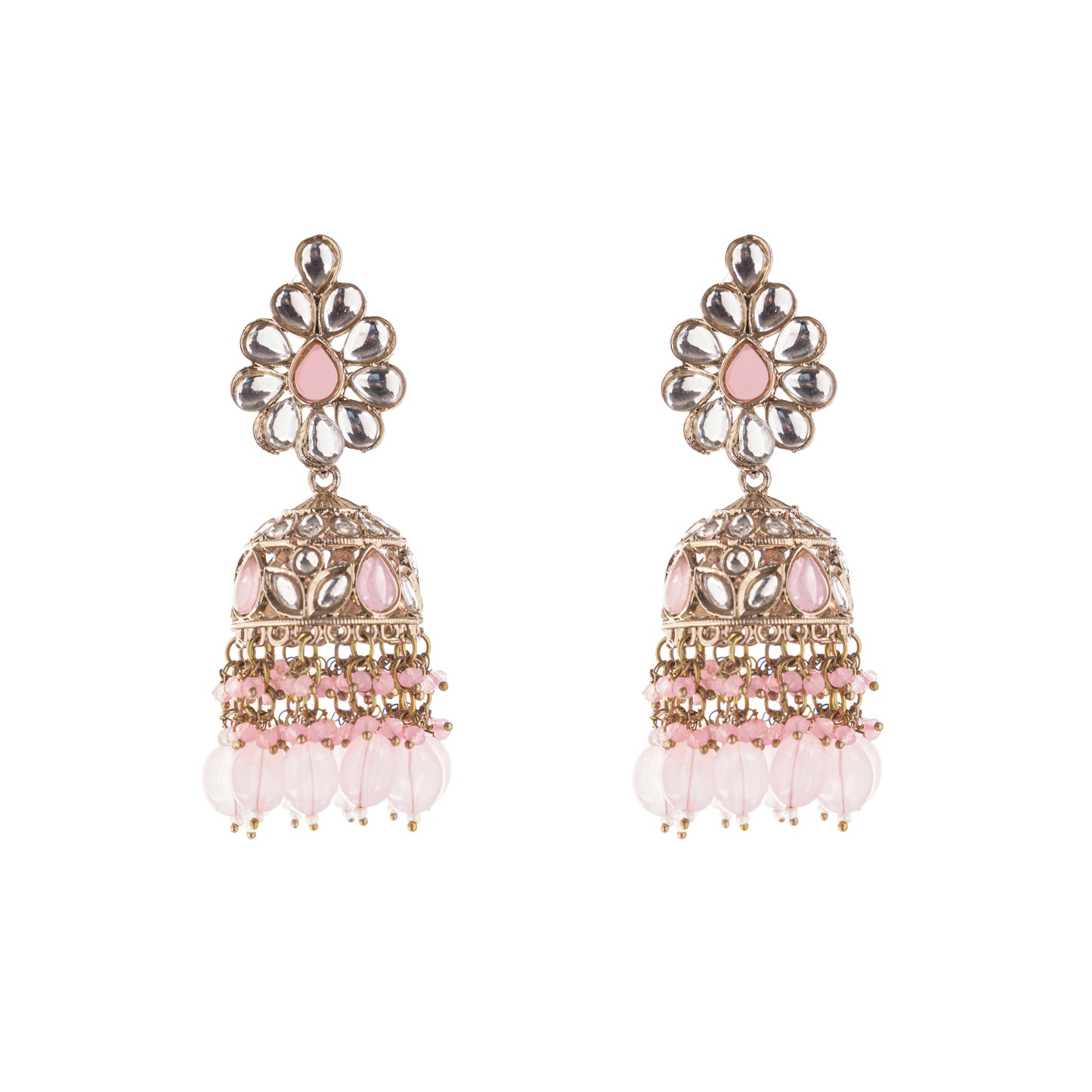 Light Pink Kundan Jhumka Earrings For Women