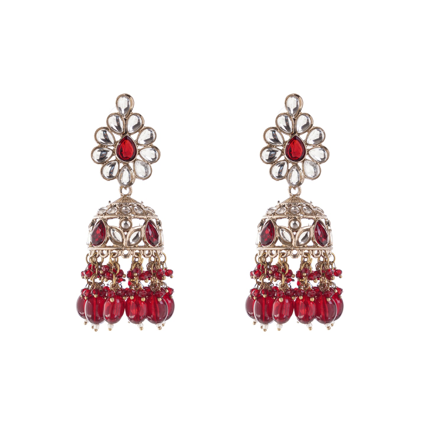 Gold Plated Red Kundan Jumka Earrings For Women