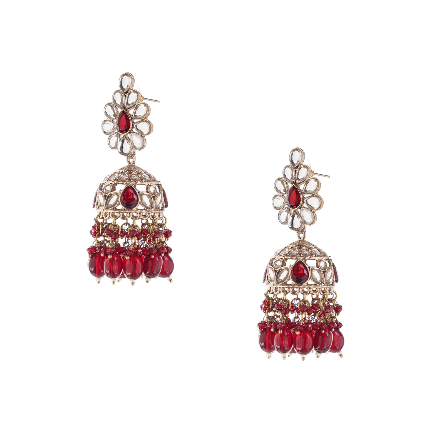 Gold Plated Red Kundan Jumka Earrings For Women