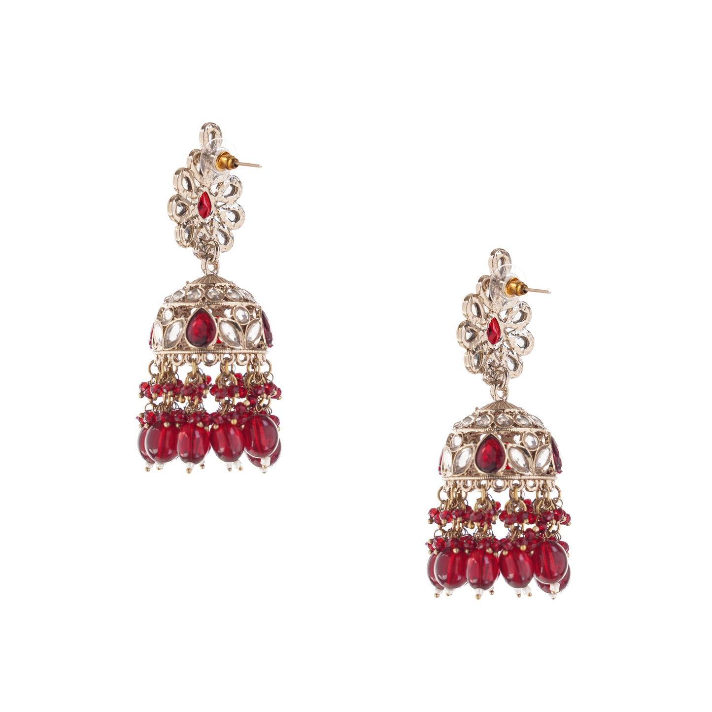 Gold Plated Red Kundan Jumka Earrings For Women
