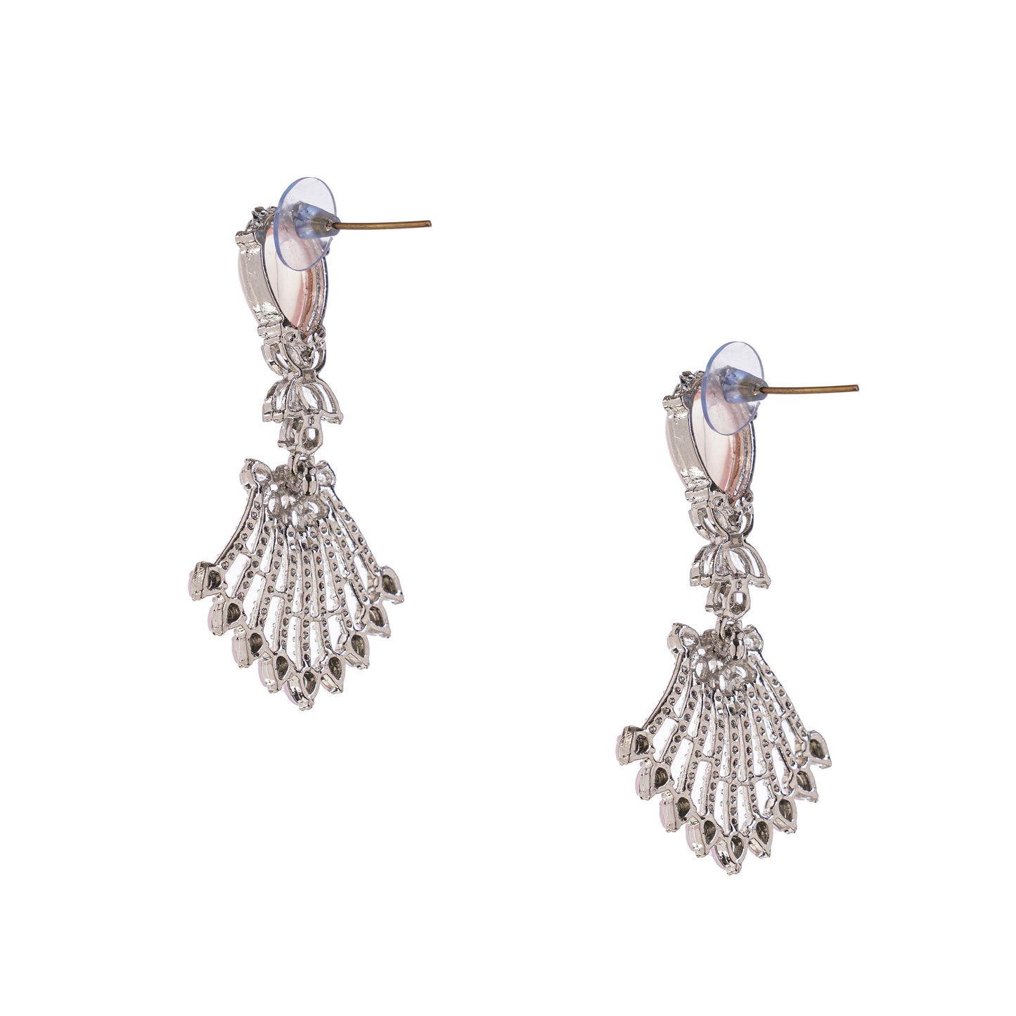Light Pink Silver Diamond Drop Earrings For Women