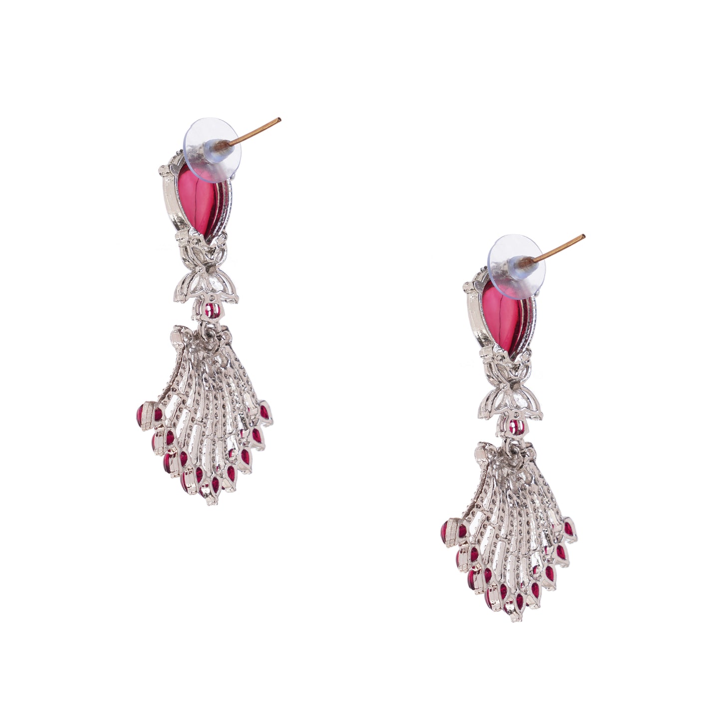 Silver Red Diamond Earrings For Women