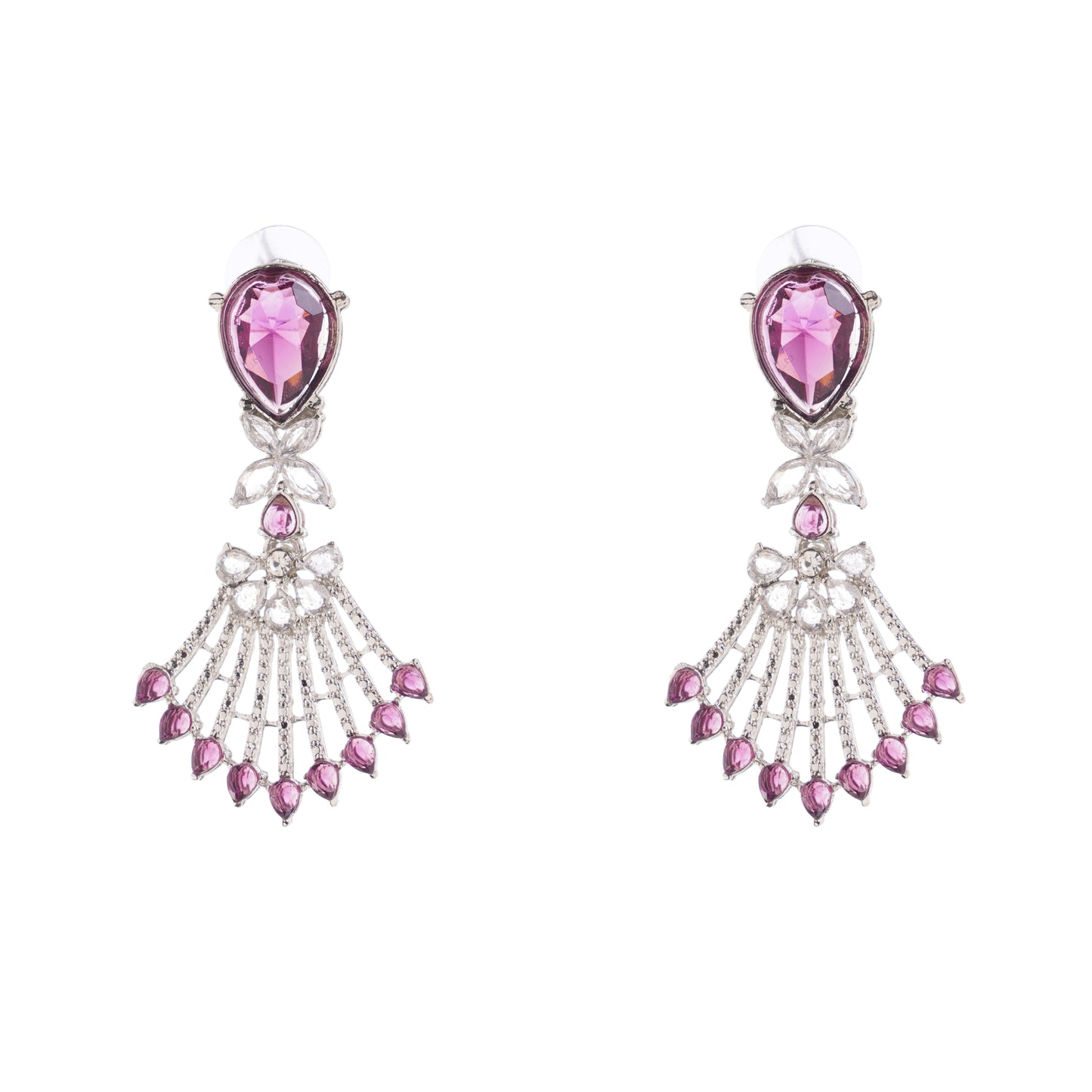 Elegant Purple Silver Diamond Earrings For Women