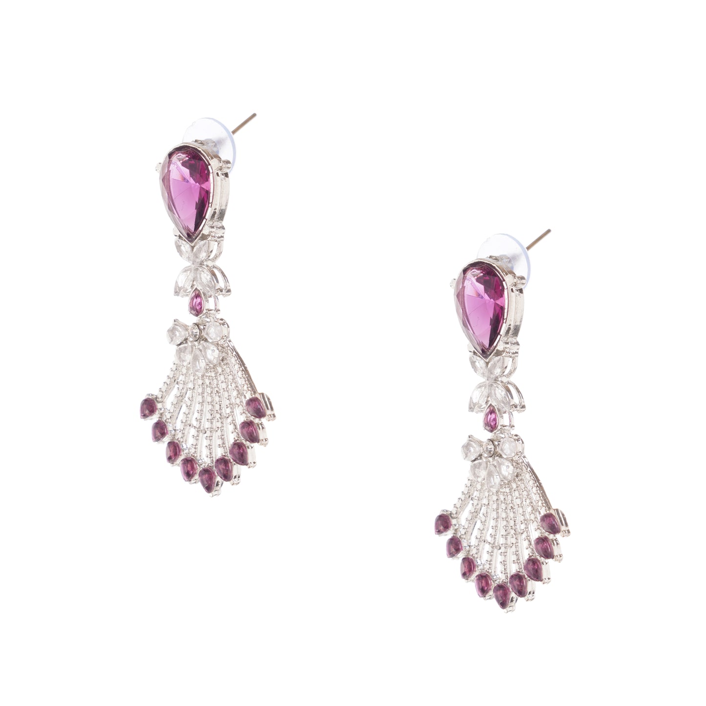 Elegant Purple Silver Diamond Earrings For Women