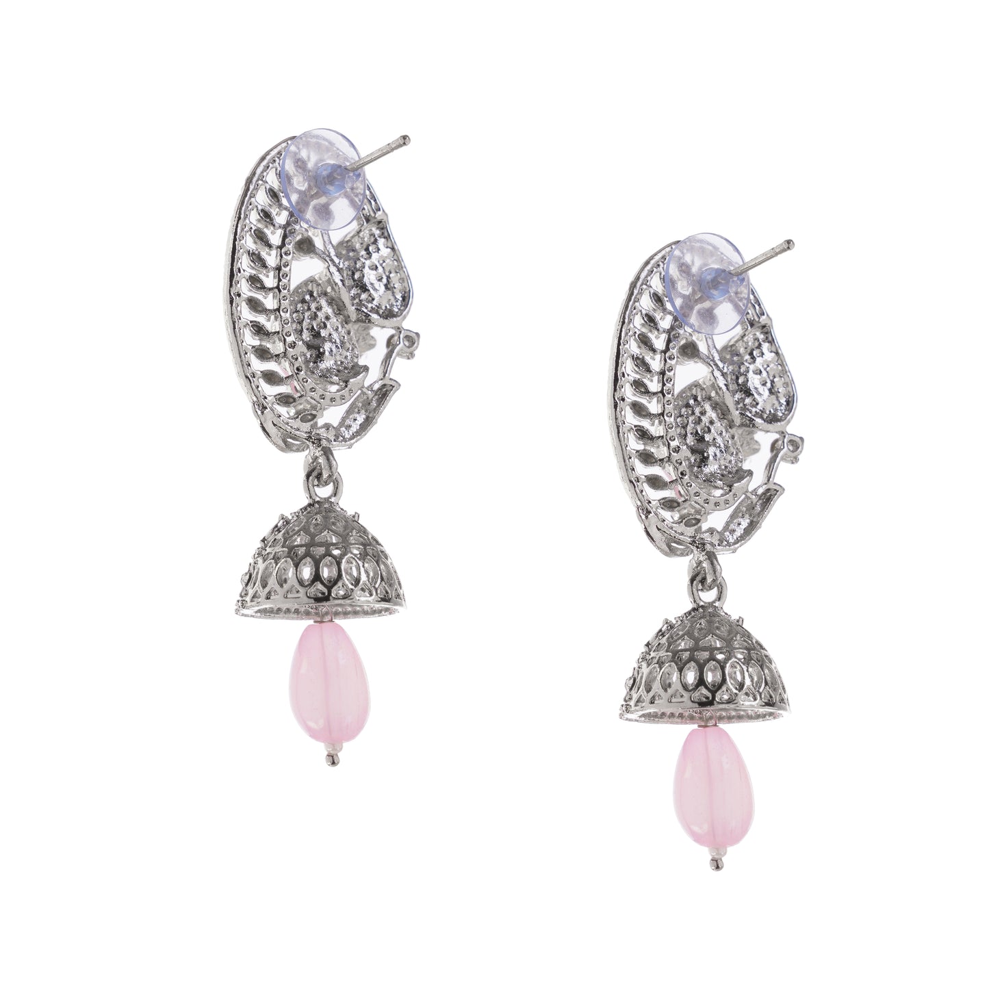 Silver Light Pink Pearl Diamond Earrings For Women