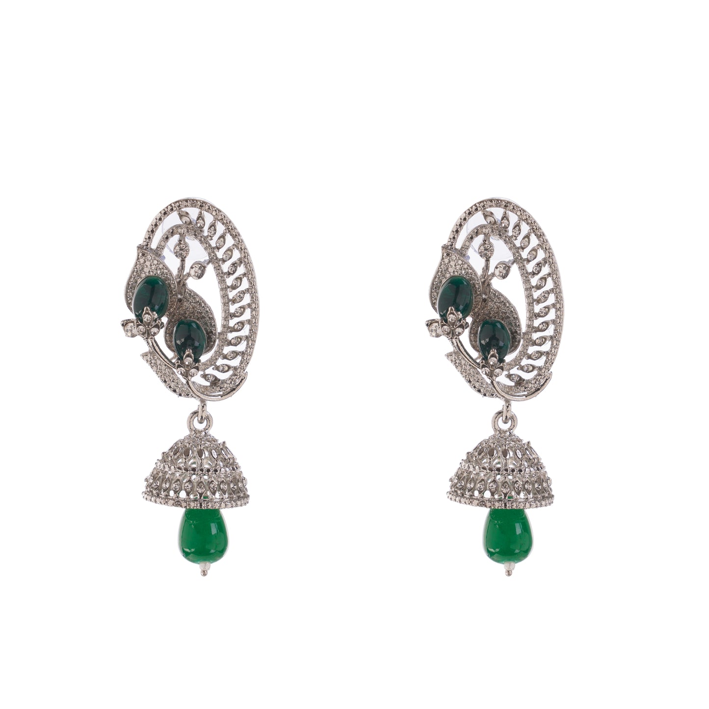 Green Pearl And Diamond Studded Earrings