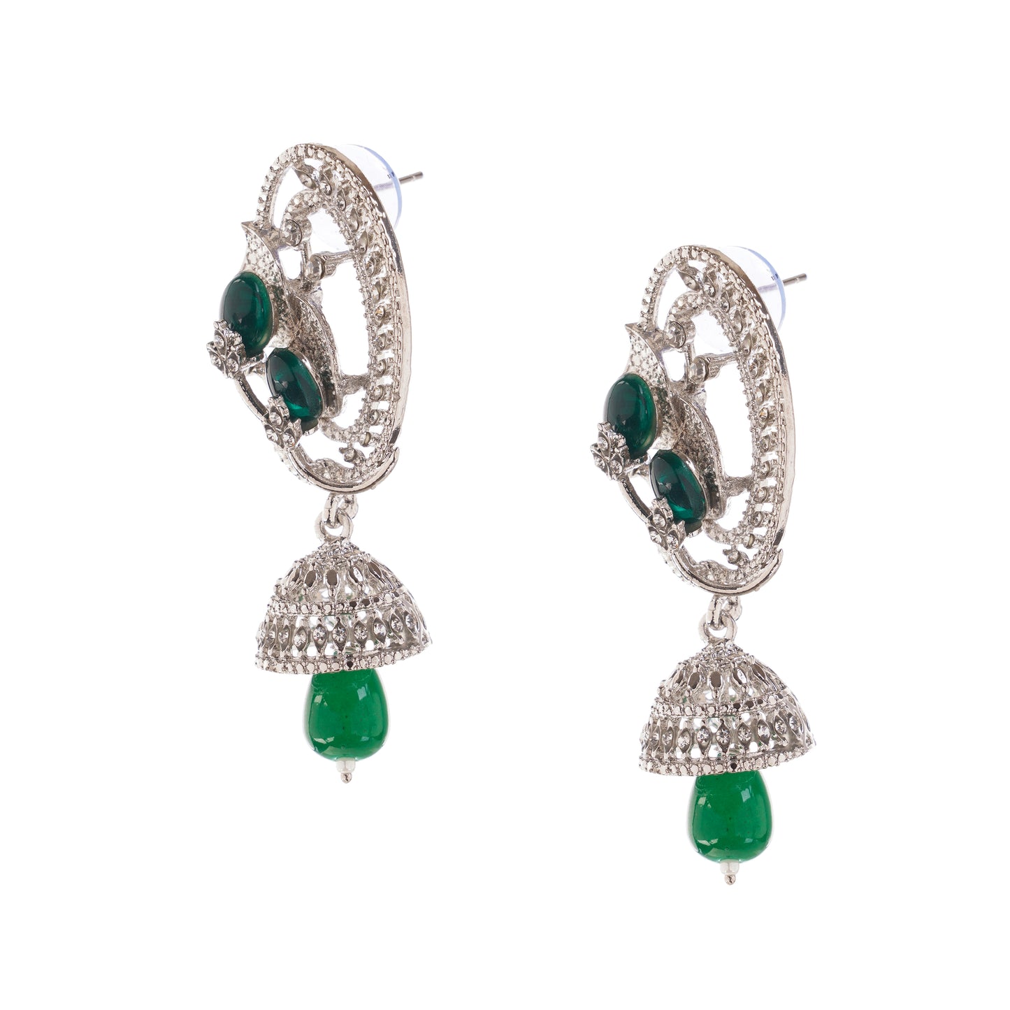Green Pearl And Diamond Studded Earrings