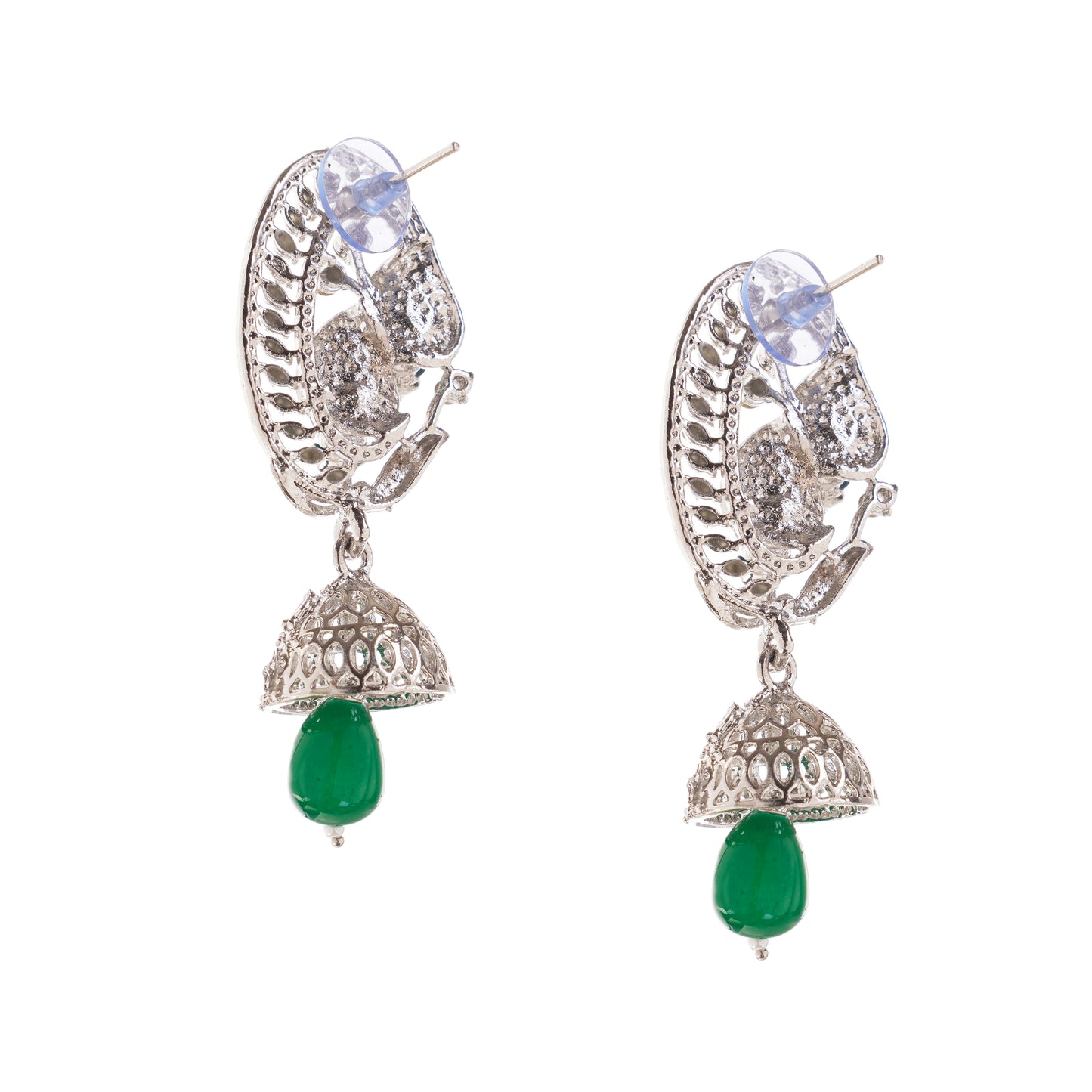 Green Pearl And Diamond Studded Earrings