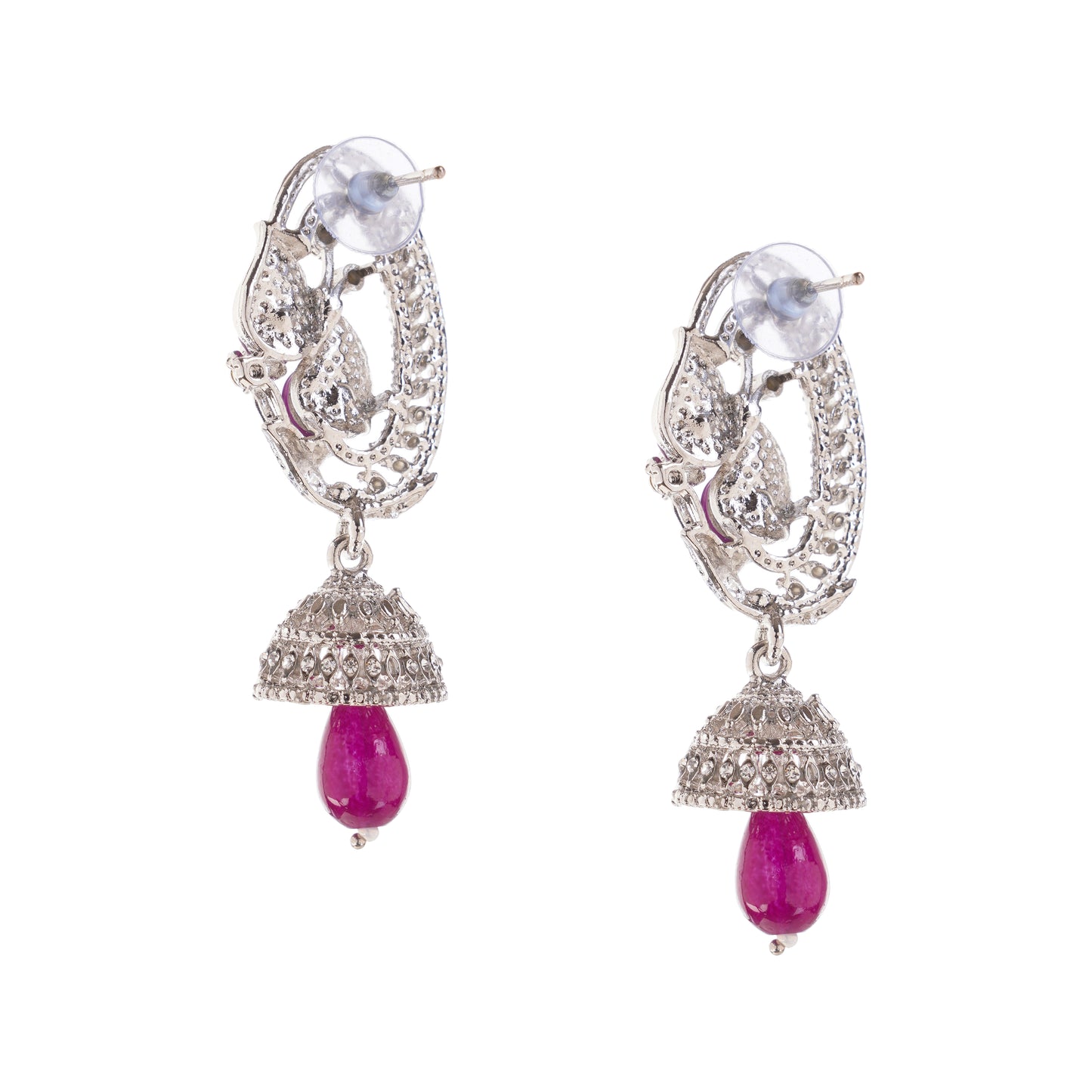 Pink Diamond Silver Dome Shape Earring