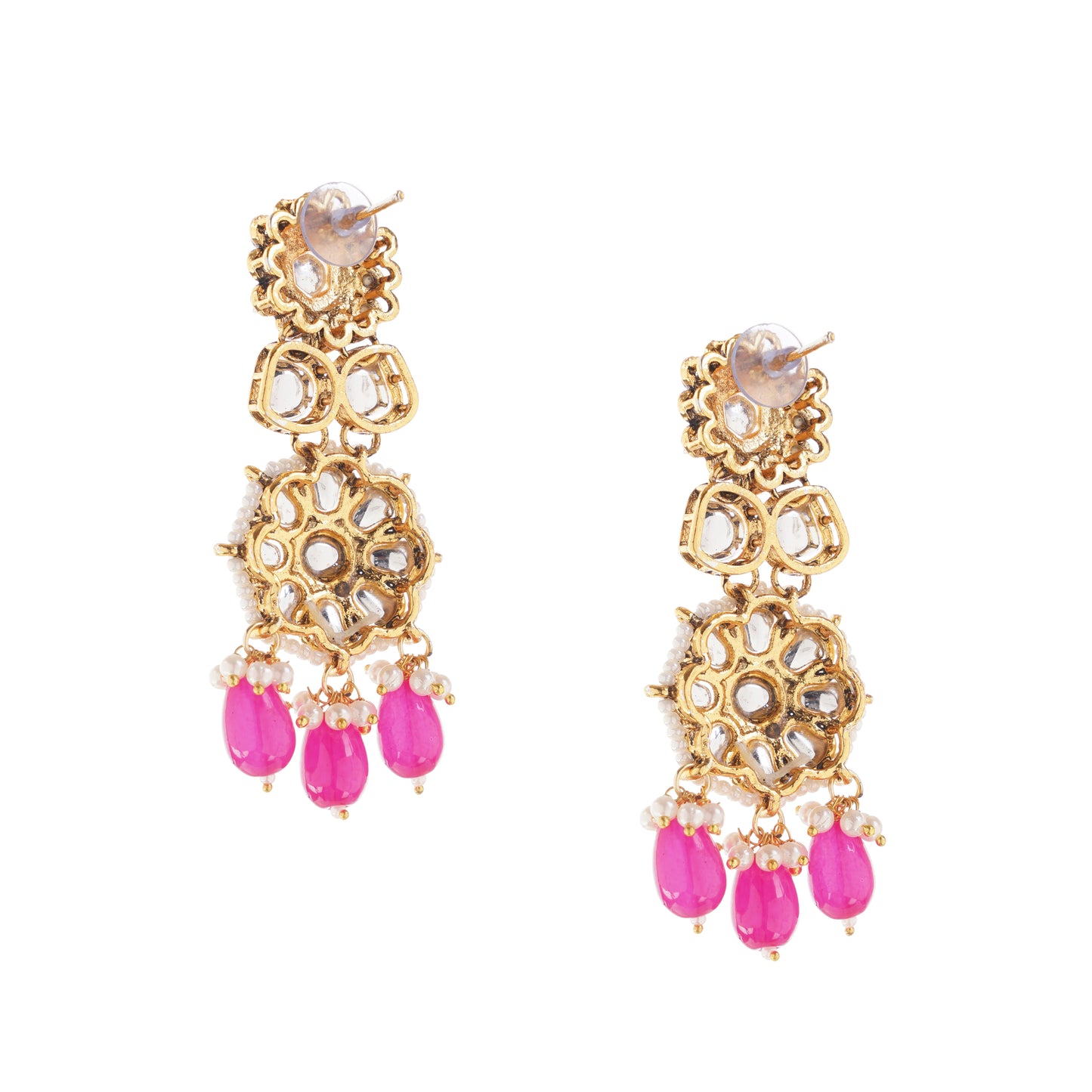 Pink Kundan Pearl Earrings For Women