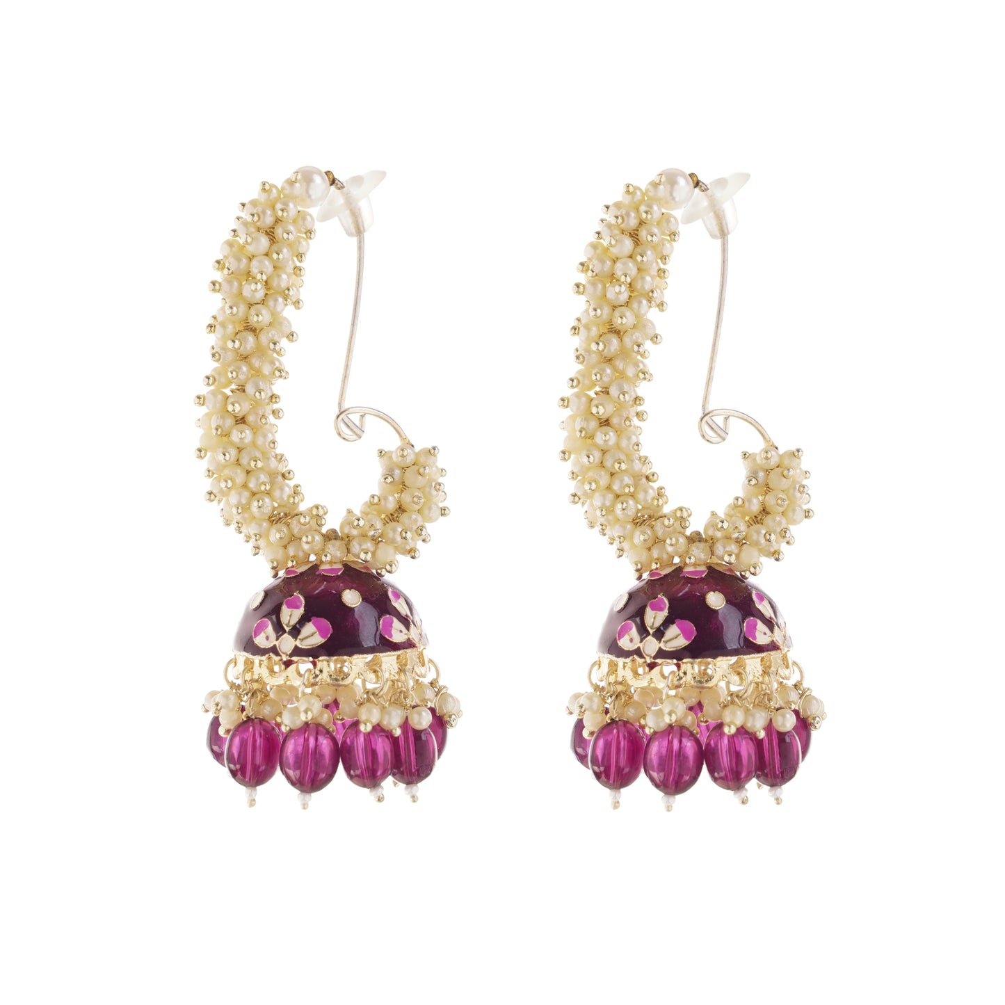 Gold Plated Purple Pearl Jhumka Earrings