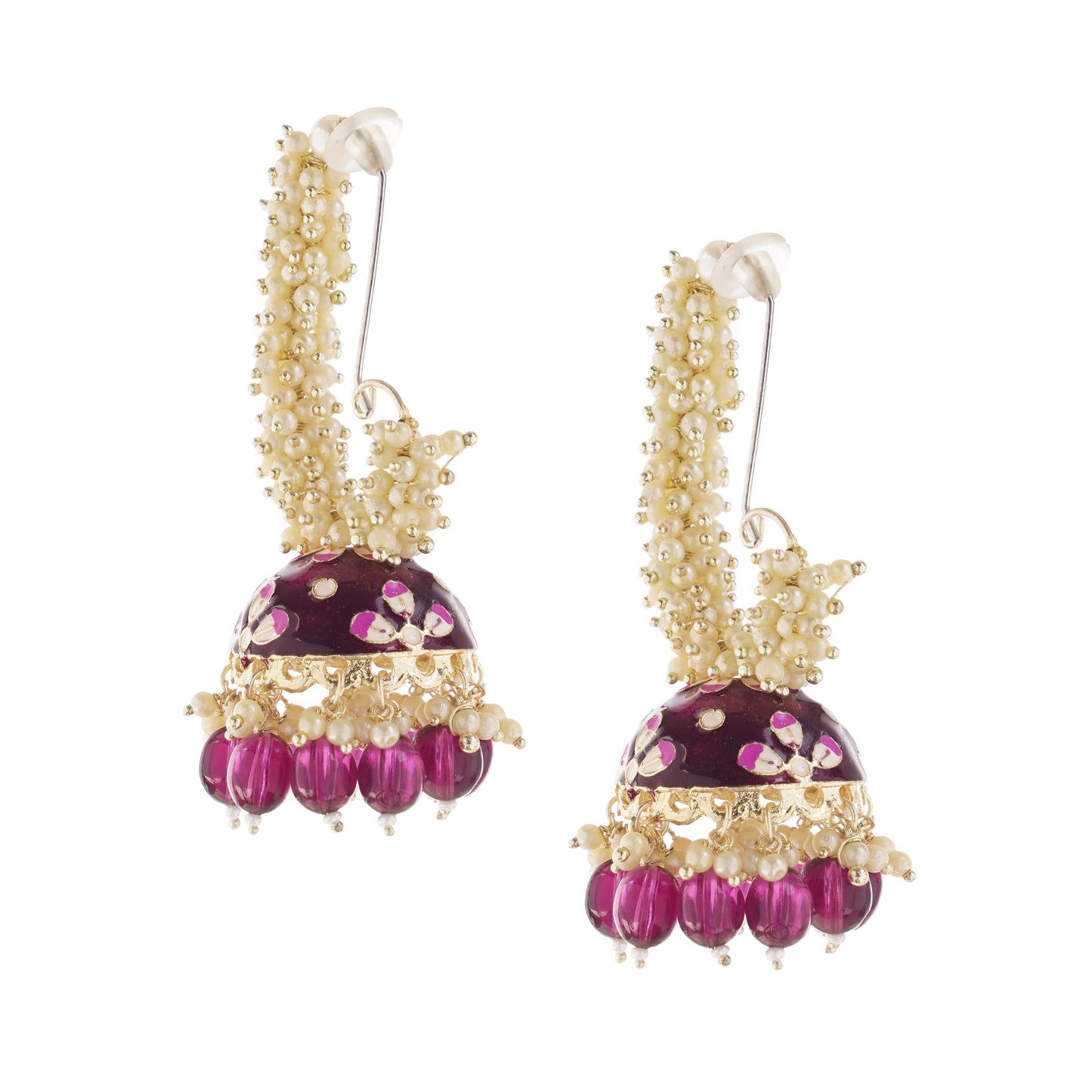 Gold Plated Purple Pearl Jhumka Earrings