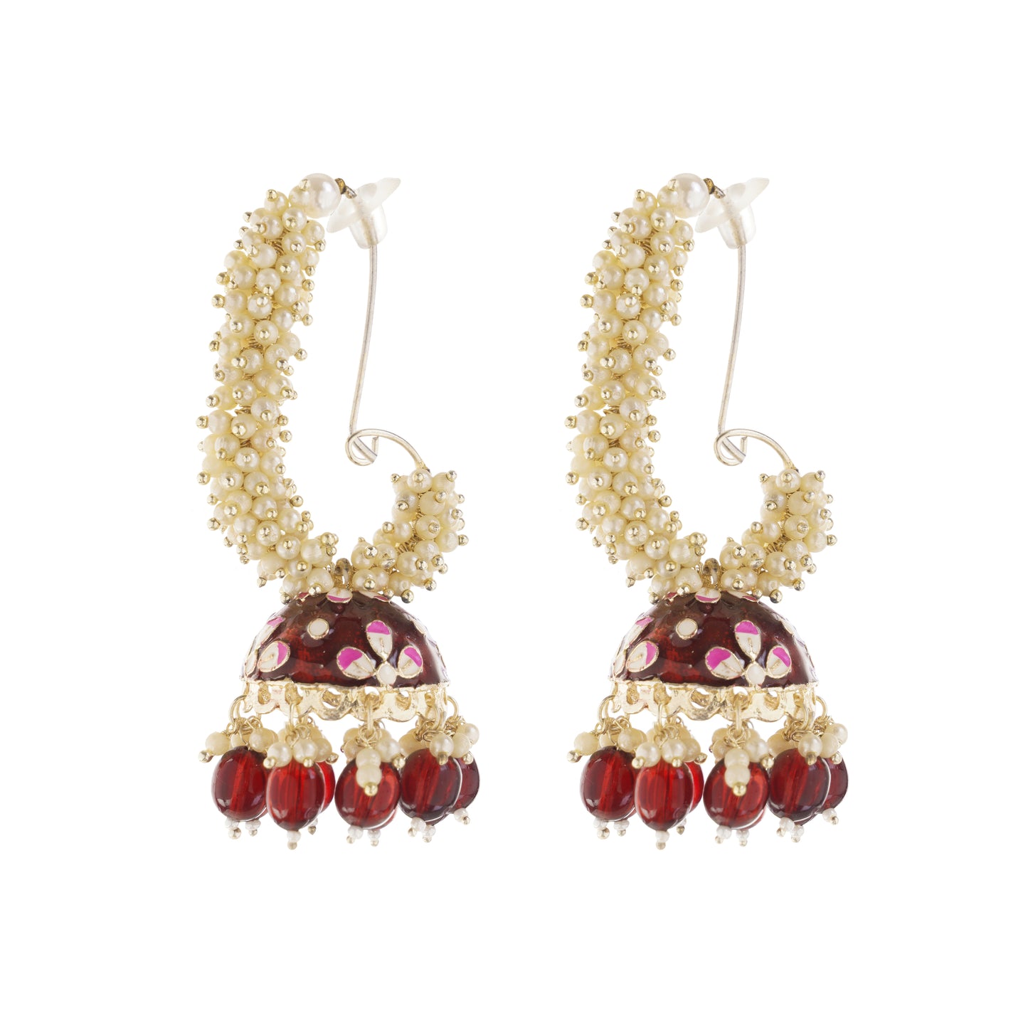Elegant Red Pearl Jhumka Earrings For Women
