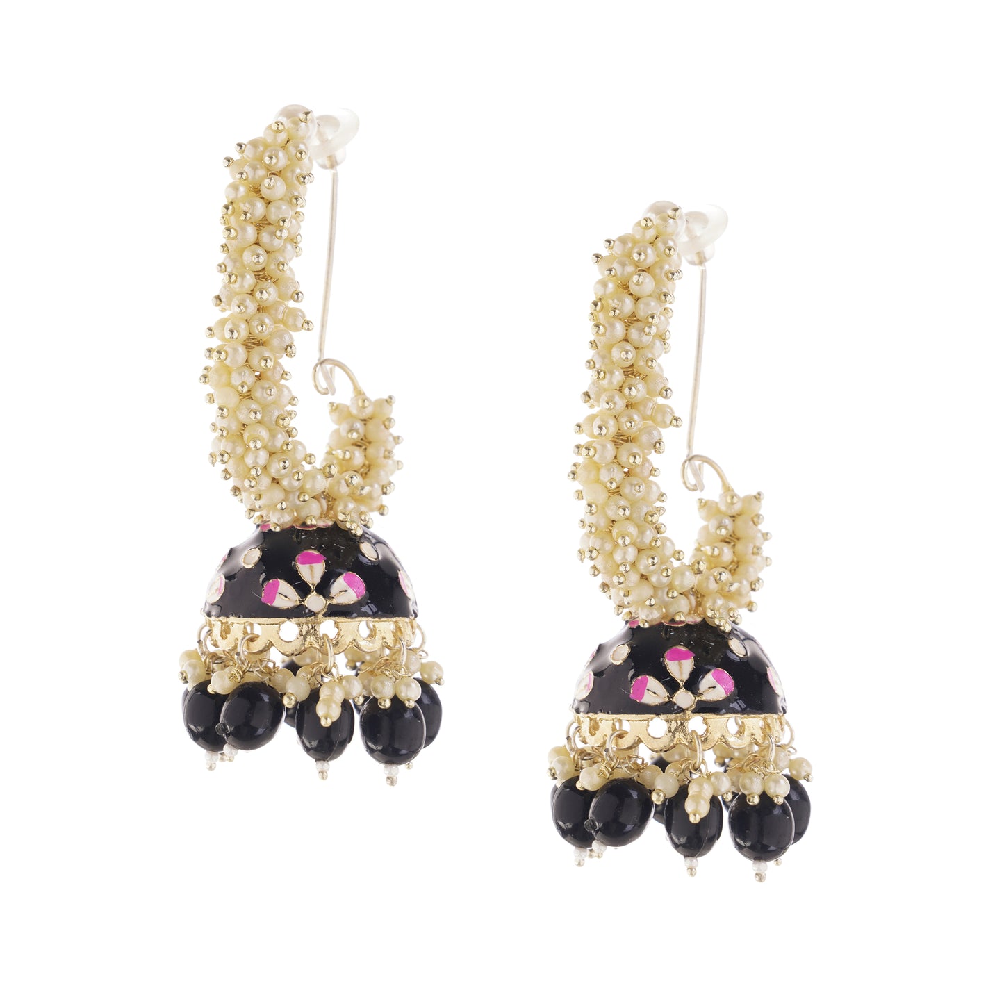 Gold Plated Black Pearl Jhumka Earrings For Women