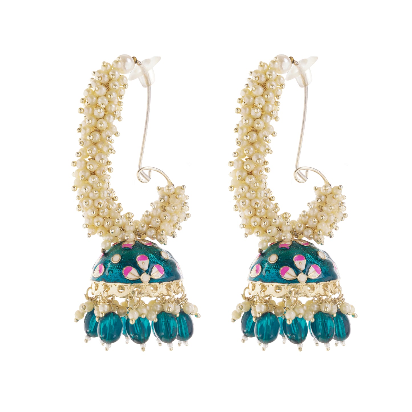Gold Plated Aqua Green Pearl Jhumka Earrings