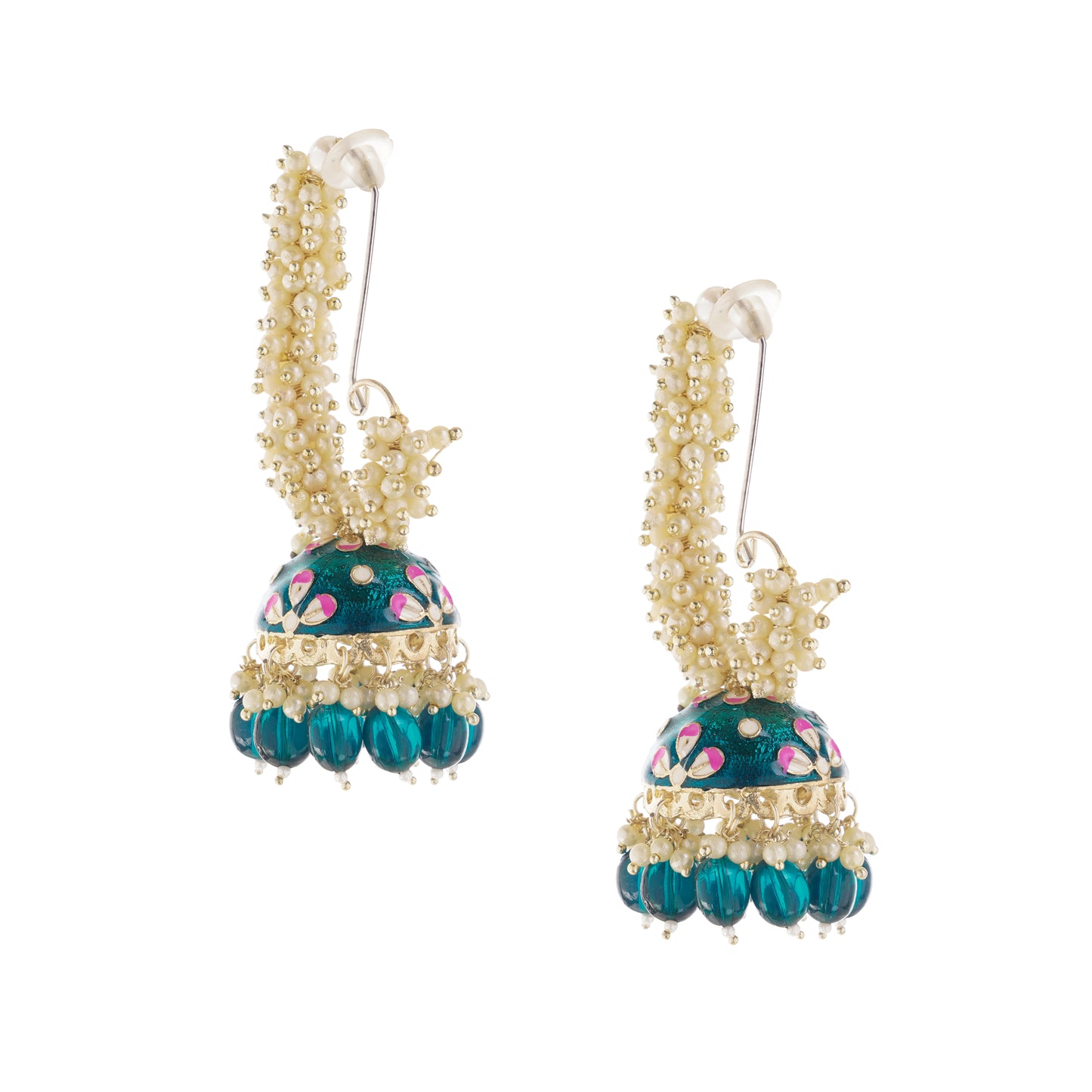 Gold Plated Aqua Green Pearl Jhumka Earrings