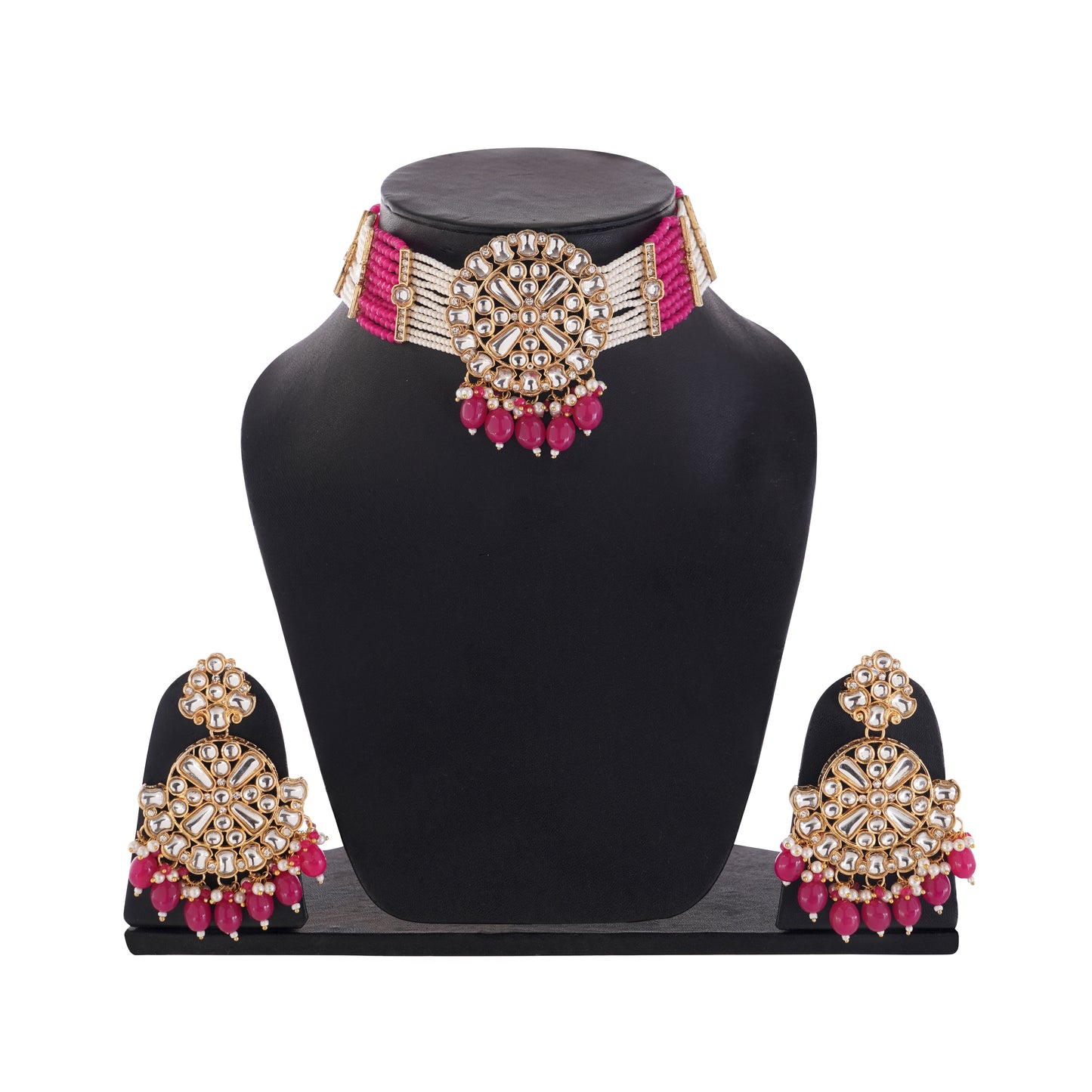 Ruby Pearl Beadded Kundan Choker Necklace Set For Women
