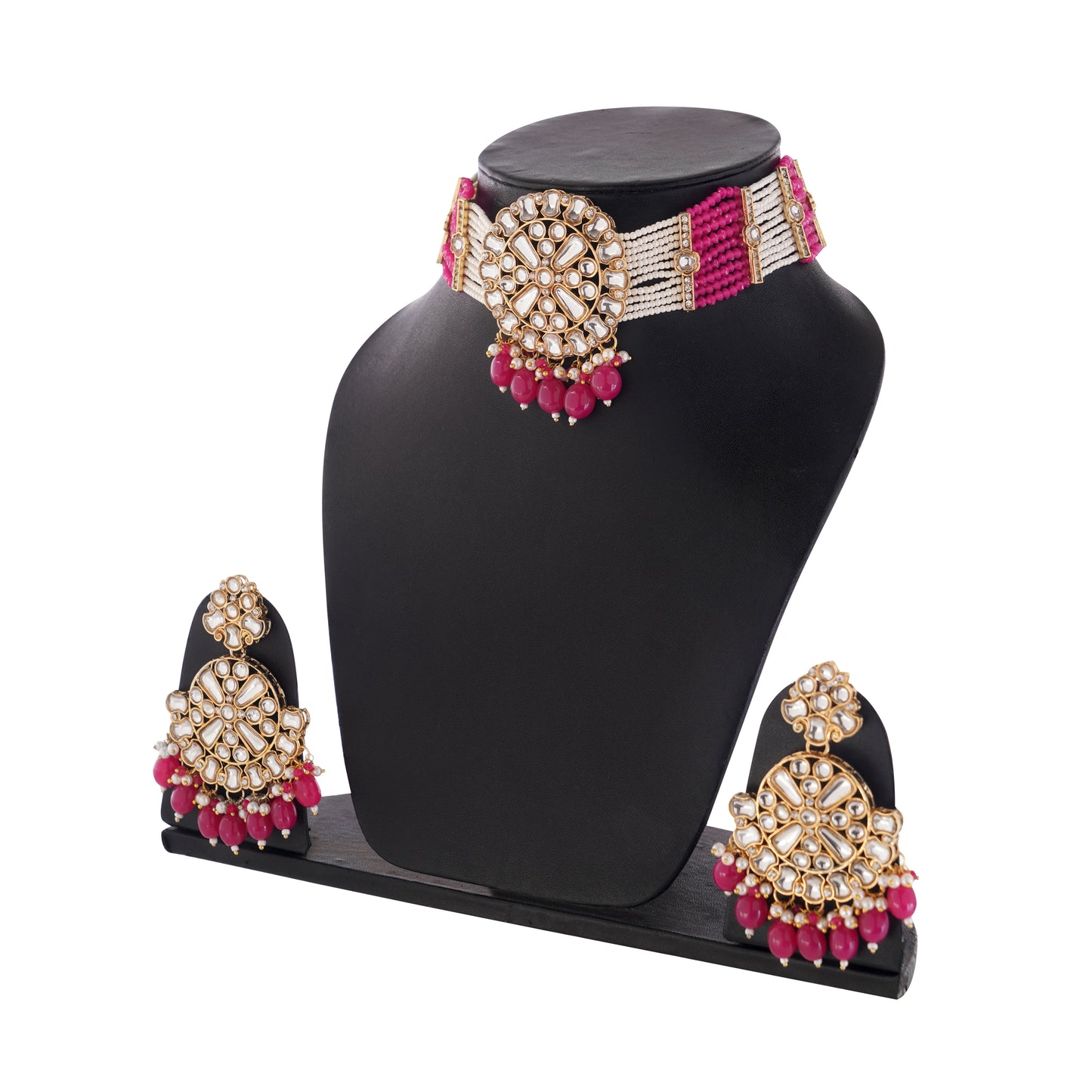 Ruby Pearl Beadded Kundan Choker Necklace Set For Women