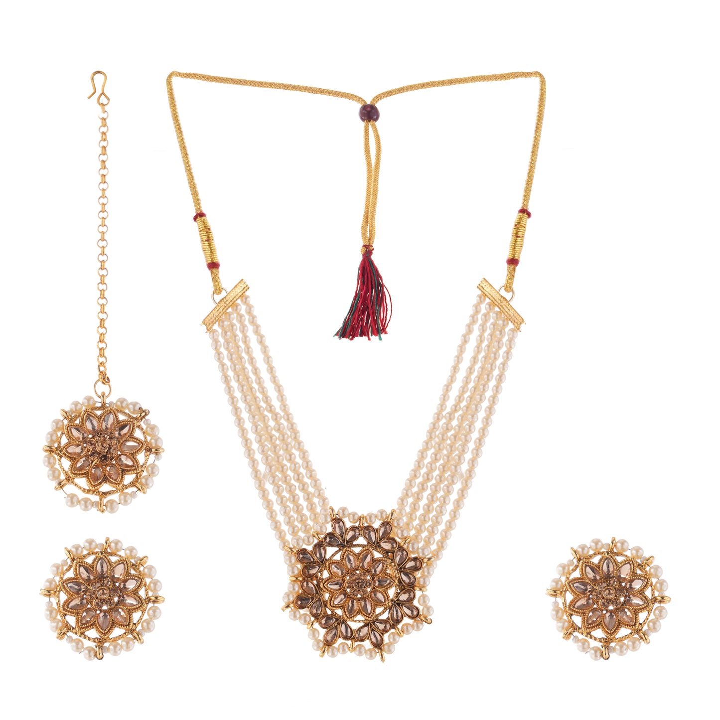 Gold Plated White Pearl beadded Necklace And Earrings For Women