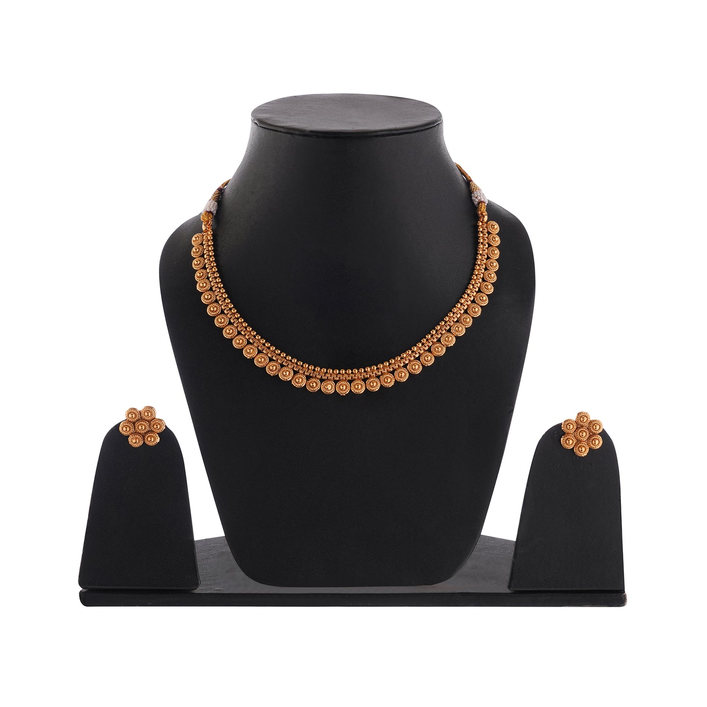 Gold Plated Choker Necklace With Stud Earrings Jewellery Set