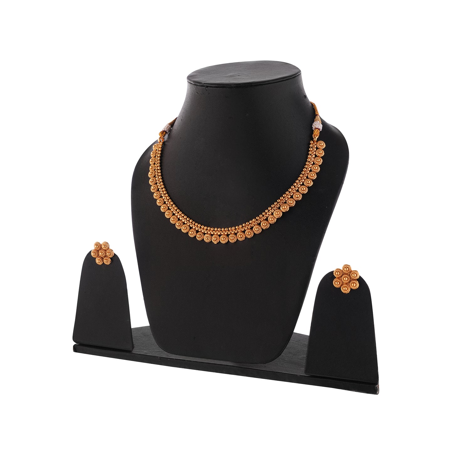 Gold Plated Choker Necklace With Stud Earrings Jewellery Set