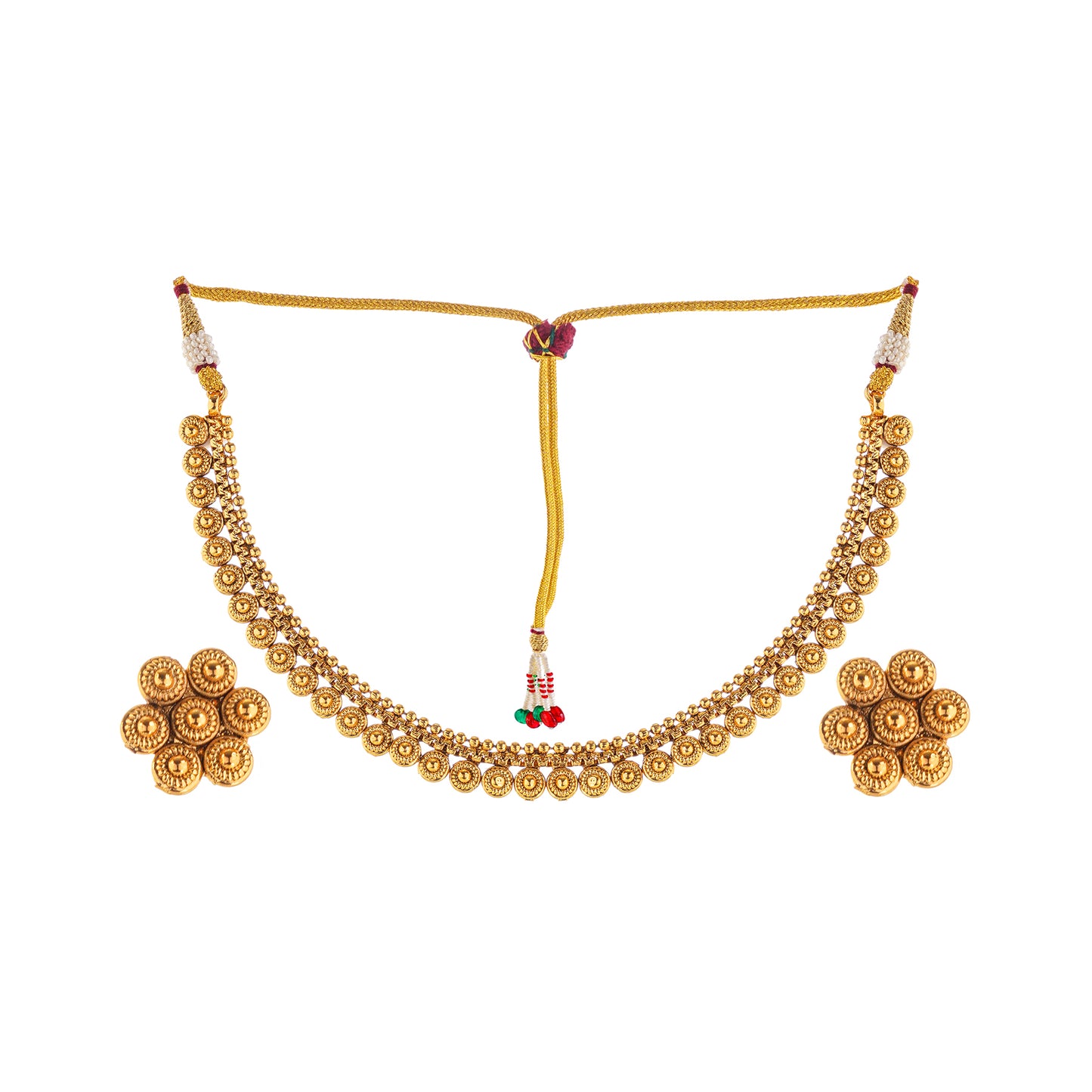 Gold Plated Choker Necklace With Stud Earrings Jewellery Set