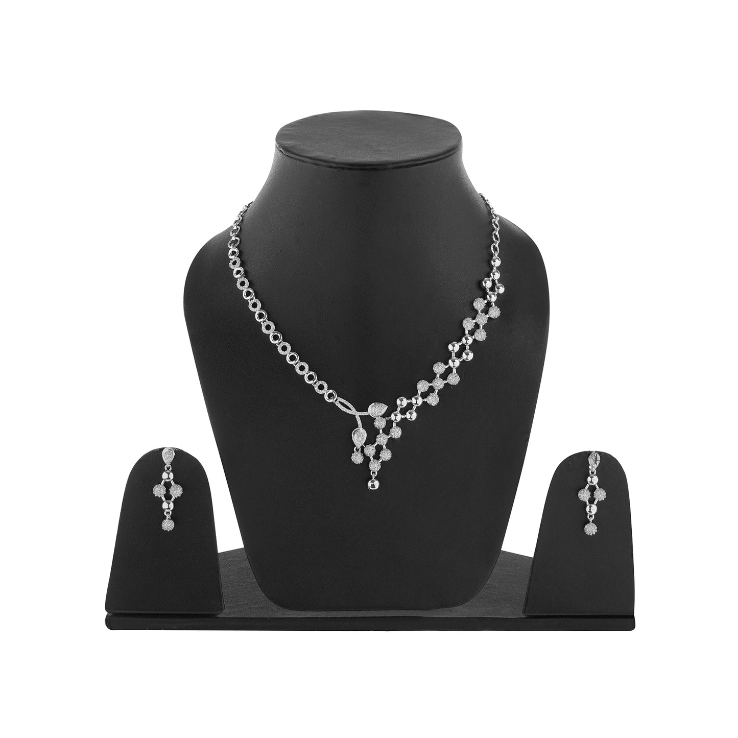 Clustertrend Silver Cubic Zirconia Dimaond Chain Necklace With Earrings