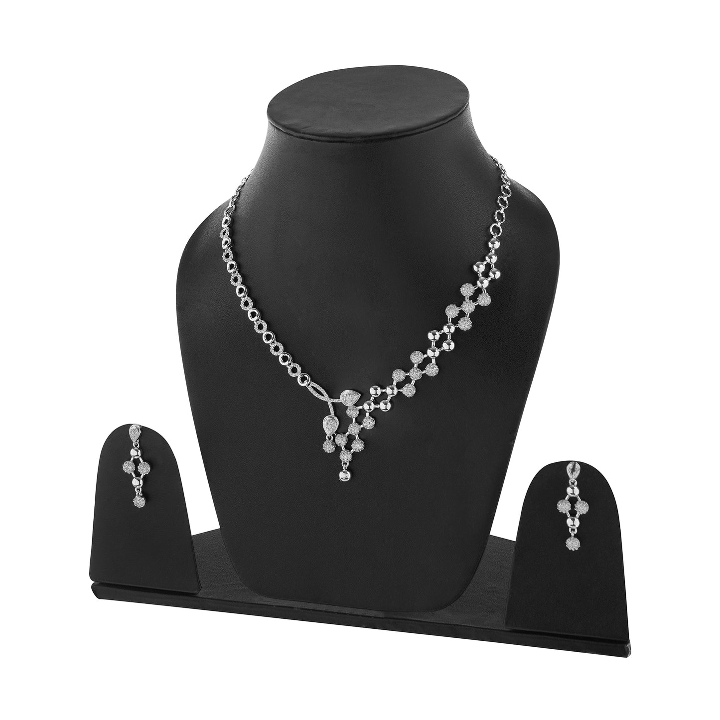 Clustertrend Silver Cubic Zirconia Dimaond Chain Necklace With Earrings