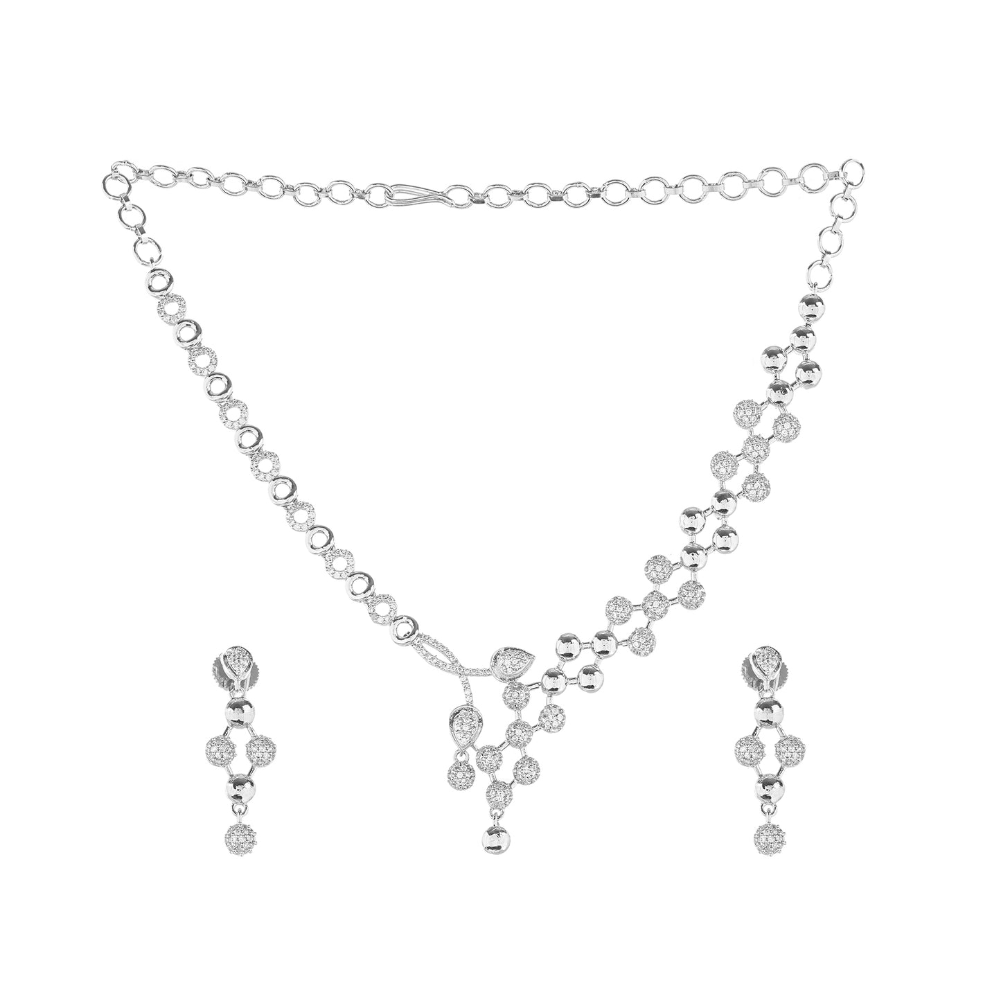 Clustertrend Silver Cubic Zirconia Dimaond Chain Necklace With Earrings