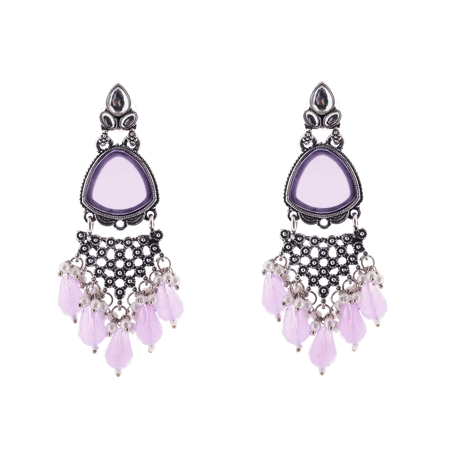 Clustertrend Oxidised Silve Light Purple Crystal Earrings For Women
