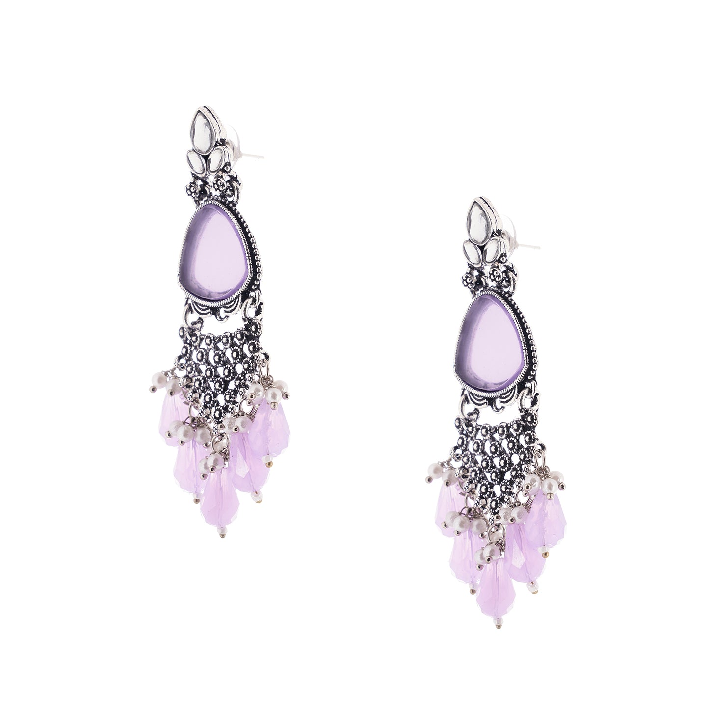 Clustertrend Oxidised Silve Light Purple Crystal Earrings For Women