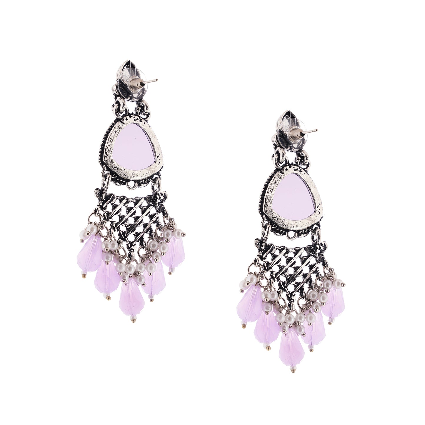 Clustertrend Oxidised Silve Light Purple Crystal Earrings For Women
