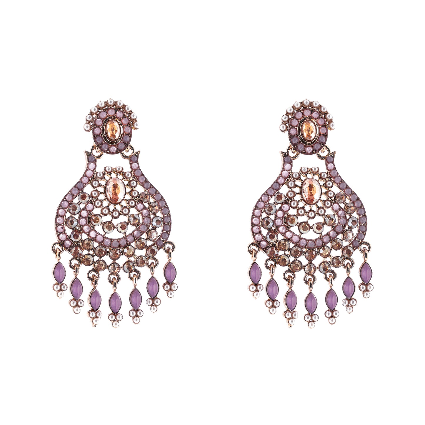 Traditional Gold Plated Purple And White Stone Pearl Earrings