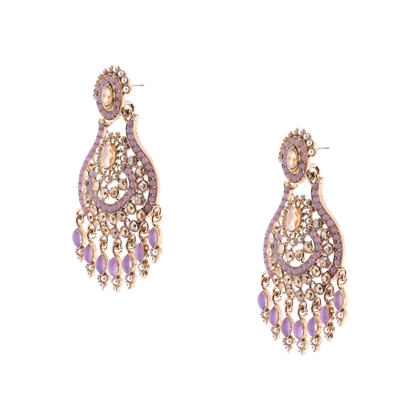 Traditional Gold Plated Purple And White Stone Pearl Earrings
