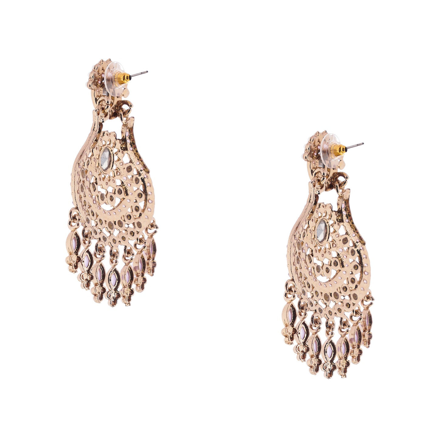 Traditional Gold Plated Purple And White Stone Pearl Earrings