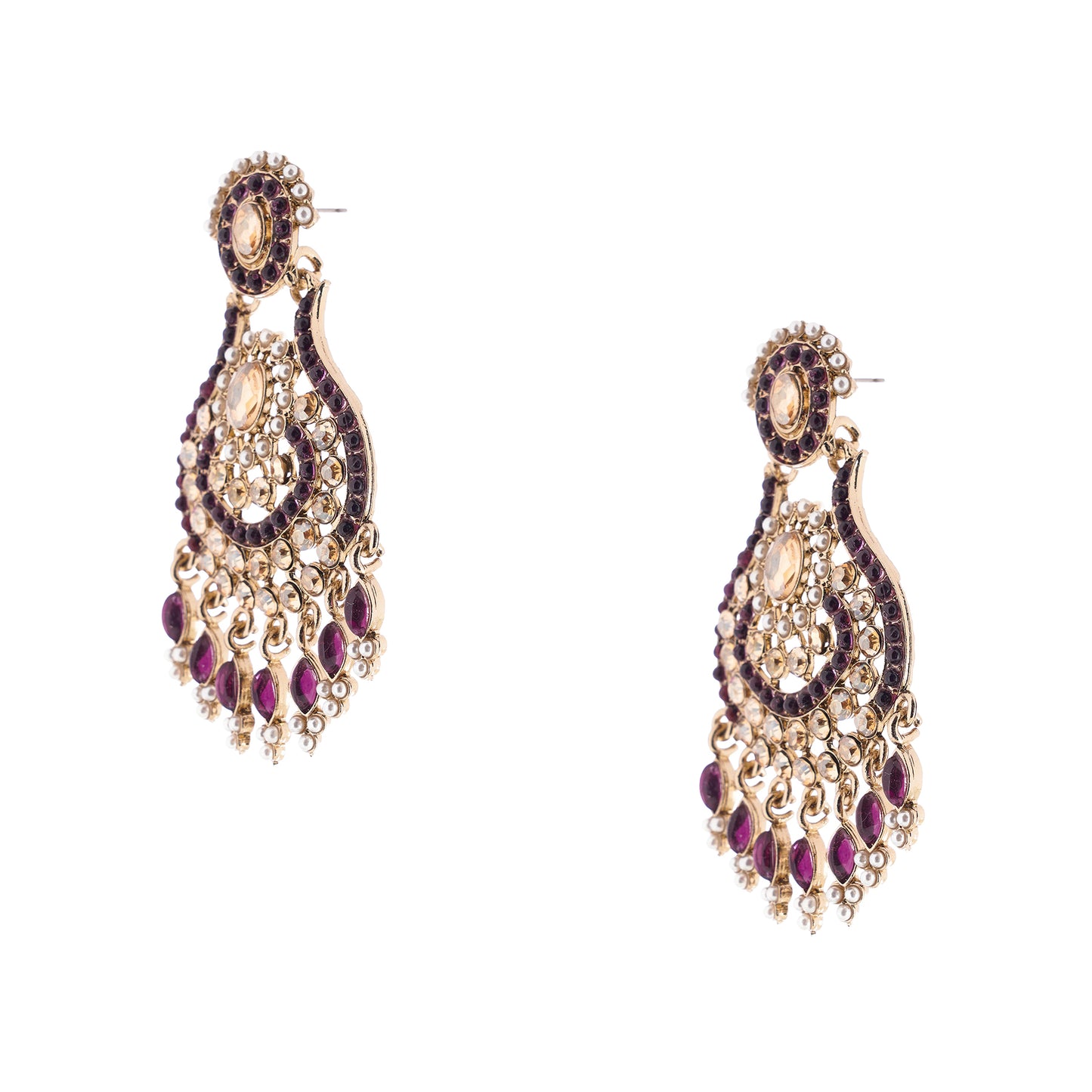 Clustertrend Gold Plated Purple Stone With white Pearl earrings