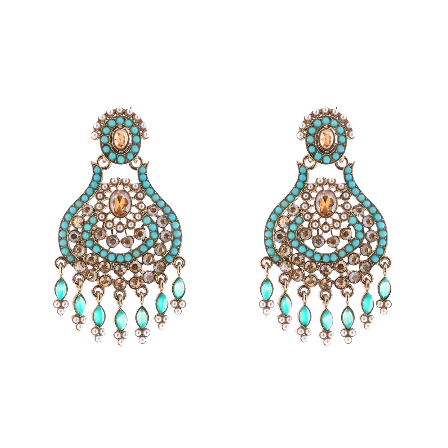 Elegant Gold turquoise Blue Stone Pearl Earrings For Wedding