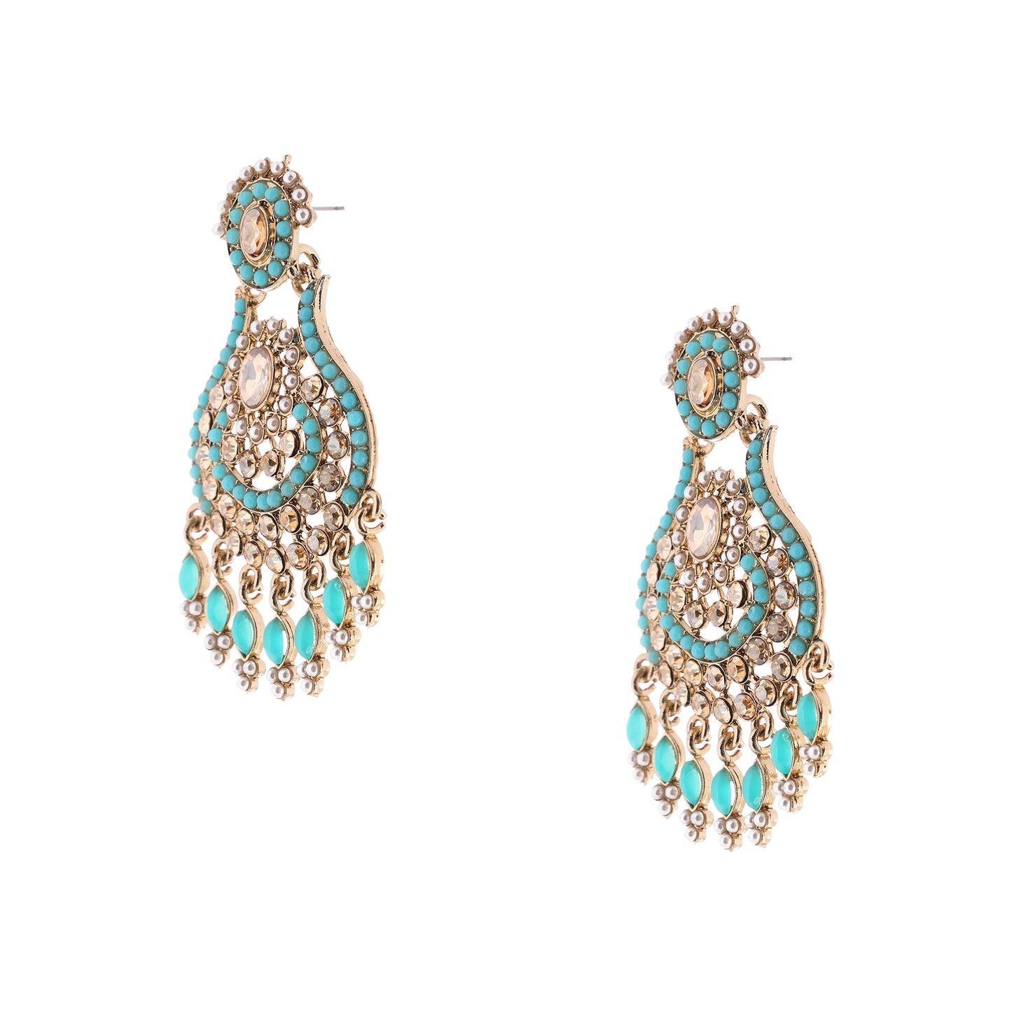 Elegant Gold turquoise Blue Stone Pearl Earrings For Wedding