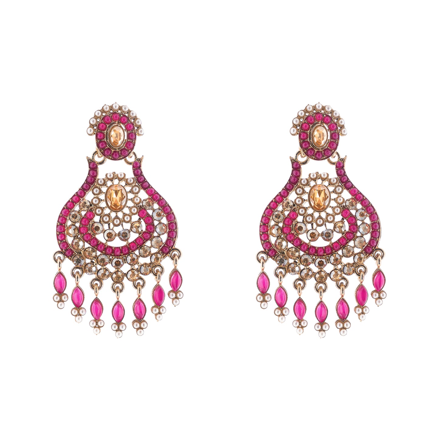 Clustertrend Traditional Gold Plated Pink Stone Earrings
