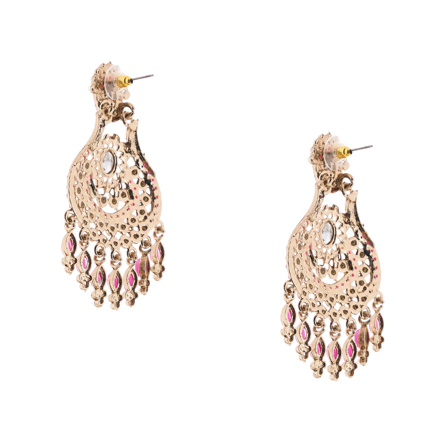 Clustertrend Traditional Gold Plated Pink Stone Earrings