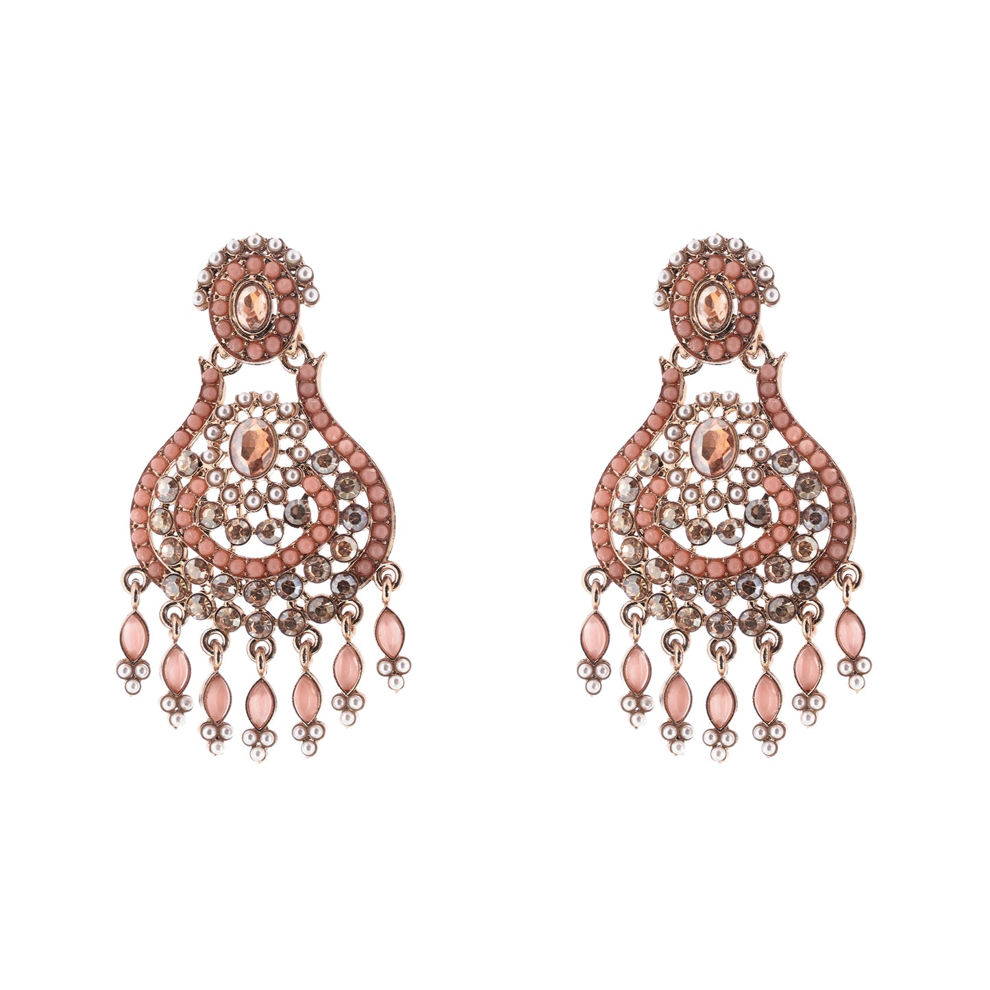 Traditional Gold Plated Peach Stone Pearl Earrings For Women