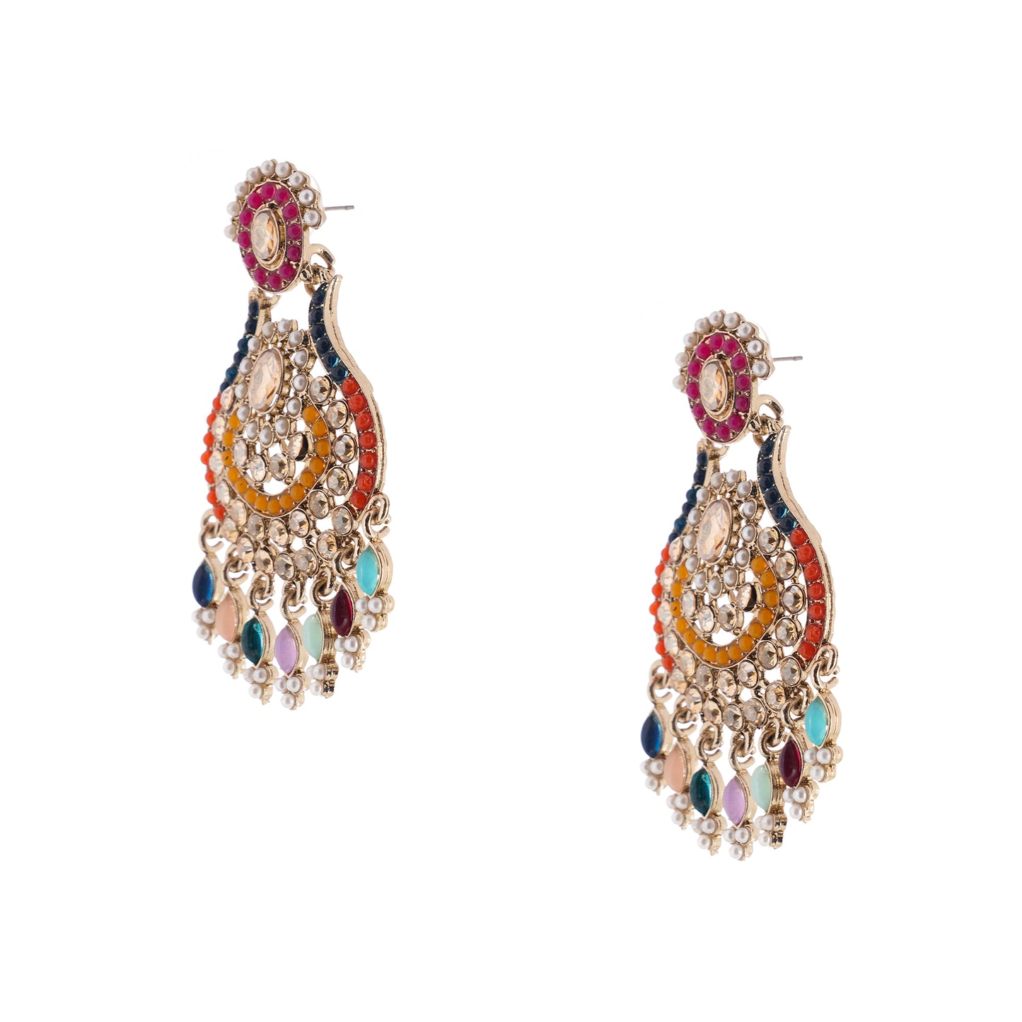 Gold Plated Multicolour Stone Pearl Earrings For Women