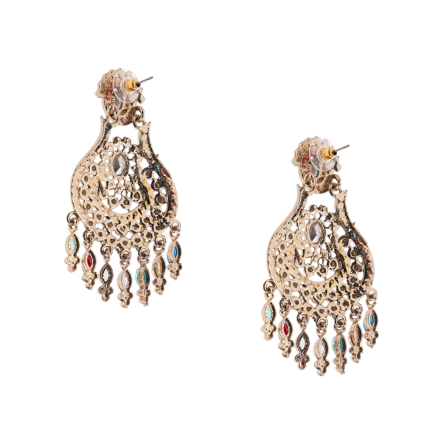 Gold Plated Multicolour Stone Pearl Earrings For Women